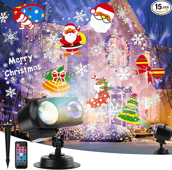 Christmas Halloween Outdoor Projector Lights with 14 HD Replaceable Slides