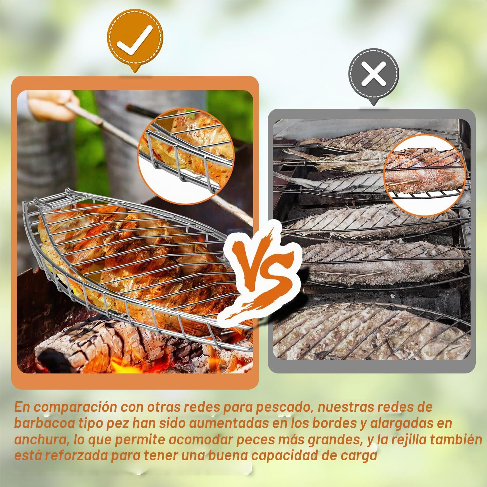 Parrilla Barbacoa acero Inoxidable, Rejilla Pescado Barbacoa con Pincel Aceite, Cestas Barbacoa para Pescado, Bistec, Alitas de Pollo