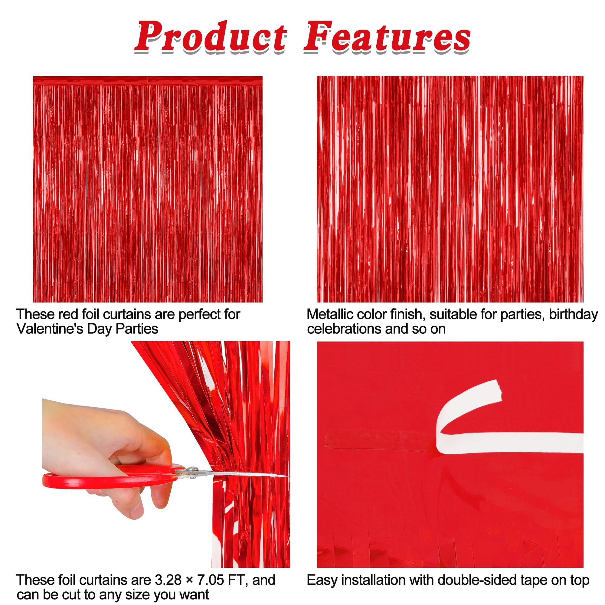 2 Pack Red Tinsel Backdrop, 3.28 FT x 7.05 FT Fringe Curtains, Red Foil Tinsel Party Streamer Backdrop Curtains, Wedding Photo Backdrop Party Decorations for Wedding Anniversaries