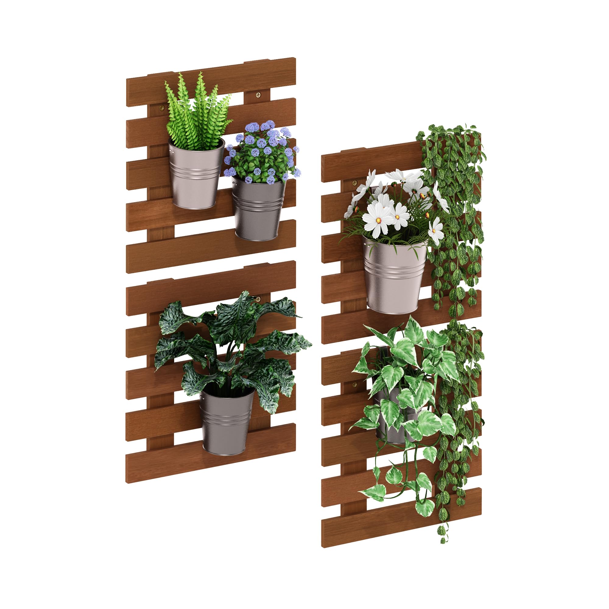 Furinno TIOMAN Jardinera Vertical De Pared para Exterior, Juego De 4 Maceteros Colgantes De Madera, para Plantas De Interior Y Exterior, Balcón Y Patio, Madera Clara