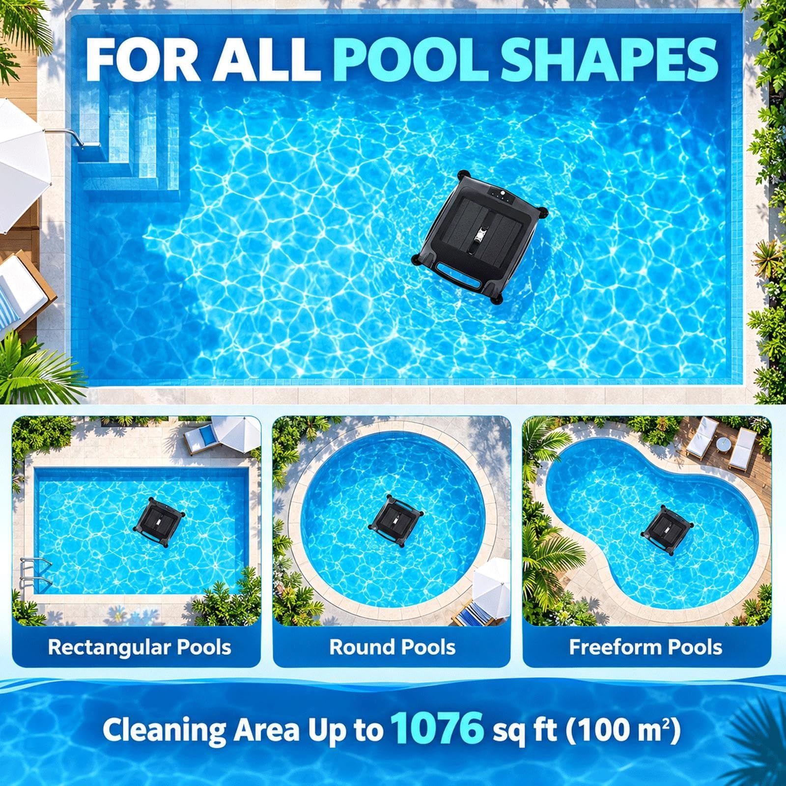 Nettoyeur De Piscine Sans Fil, Écumeur De Piscine Alimenté Par Batterie