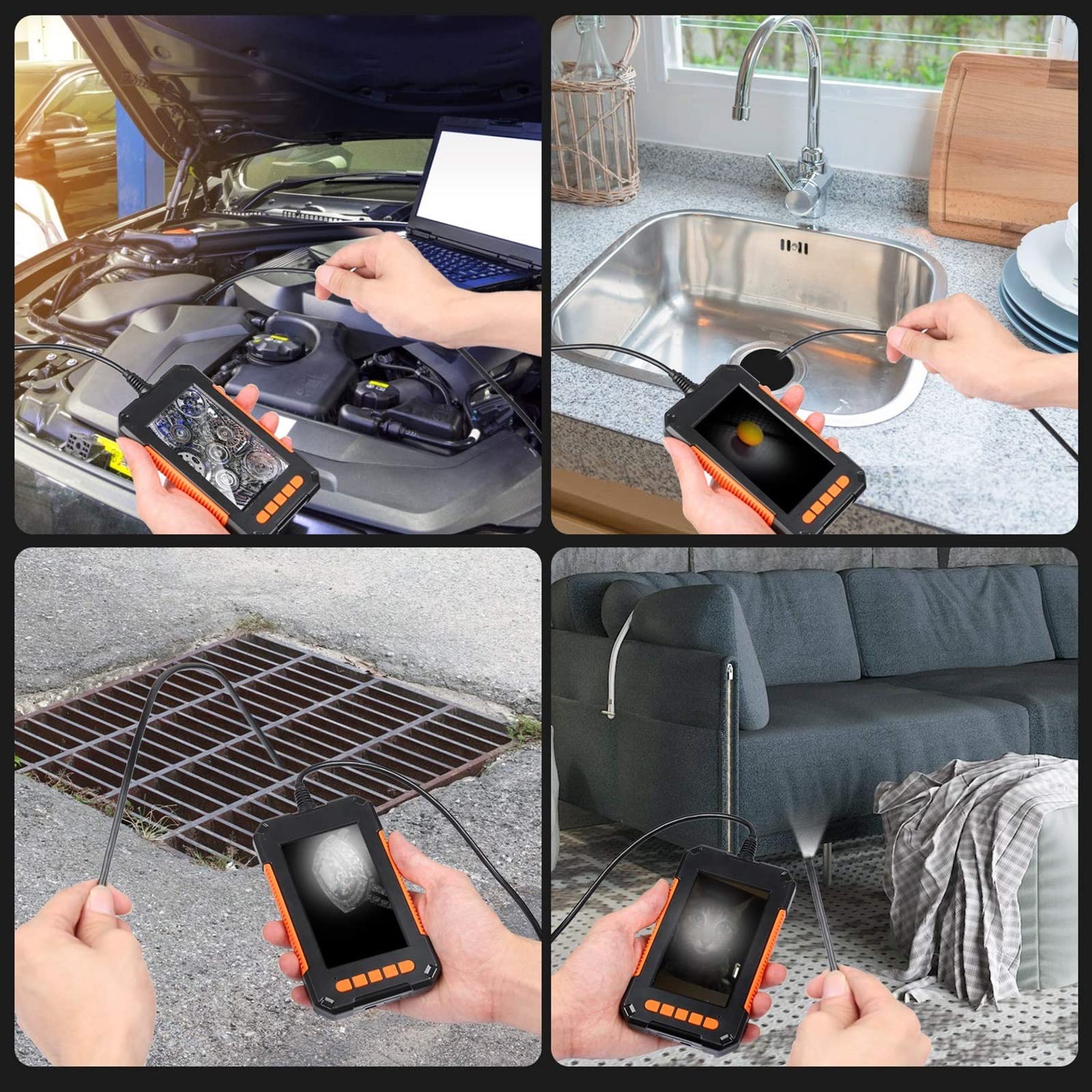 Inspection et analyse Caméra Endoscope industrielle 1080P 4.3 '' caméra étanche à endoscope d'inspection de voiture de tuyau à lentille simple/double for outils de cvc (Size : 5m, Color : 8mm Dual L