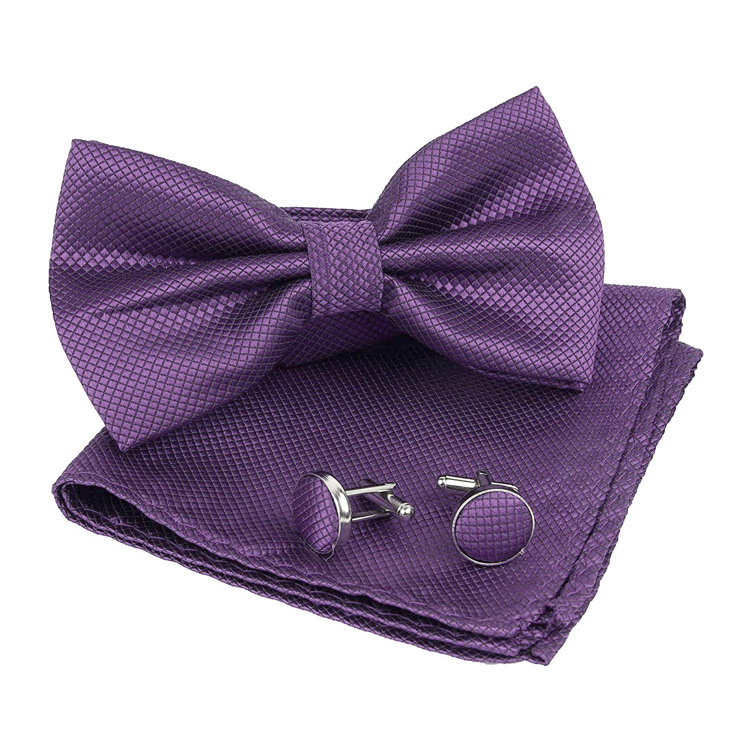 DealFryMen's Fashion Microfiber Butterfly Shape Bow Tie Set with Pocket Square & Cufflinks in Adjustable Size (Black)