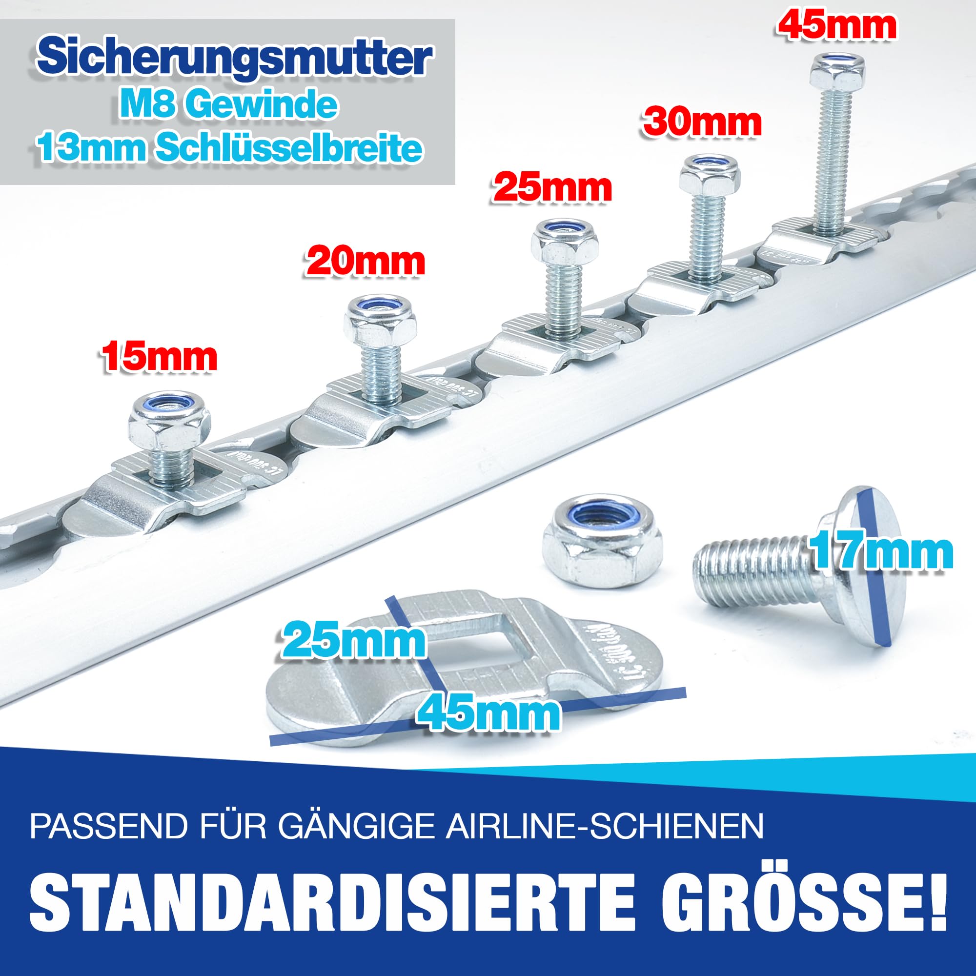 Tringle de chargement NTG pour rail d'arrimage - Embout simple, lot de 20, 25 mm de long, en acier allié, compatible avec fourgon, camion, remorque