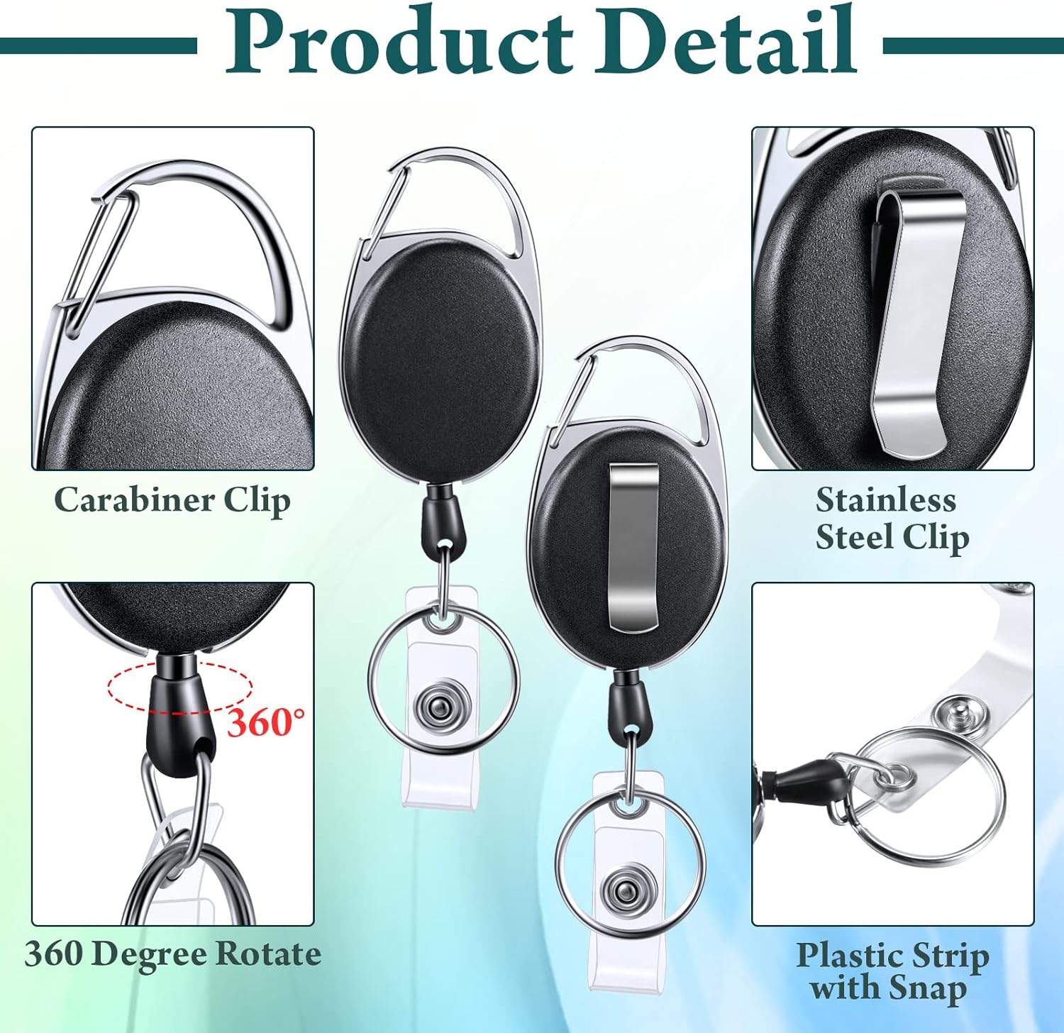 Laumoi 60 Pack Heavy Duty Retractable Badge Holder Reel with Belt Clip Keyring and Waterproof Vertical ID Card Holders for ID Name Card Keychain Badge, Black - Image 3