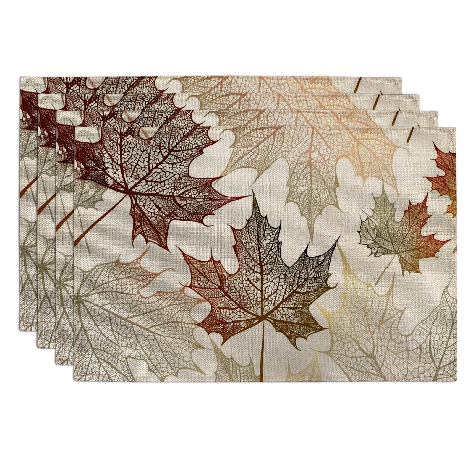 Autumn Maple Leaf Placemats, Warm Earthy Tones Decorative Table Mats for Dining, Non-Slip Washable Indoor Outdoor Party Place mats Set of 4