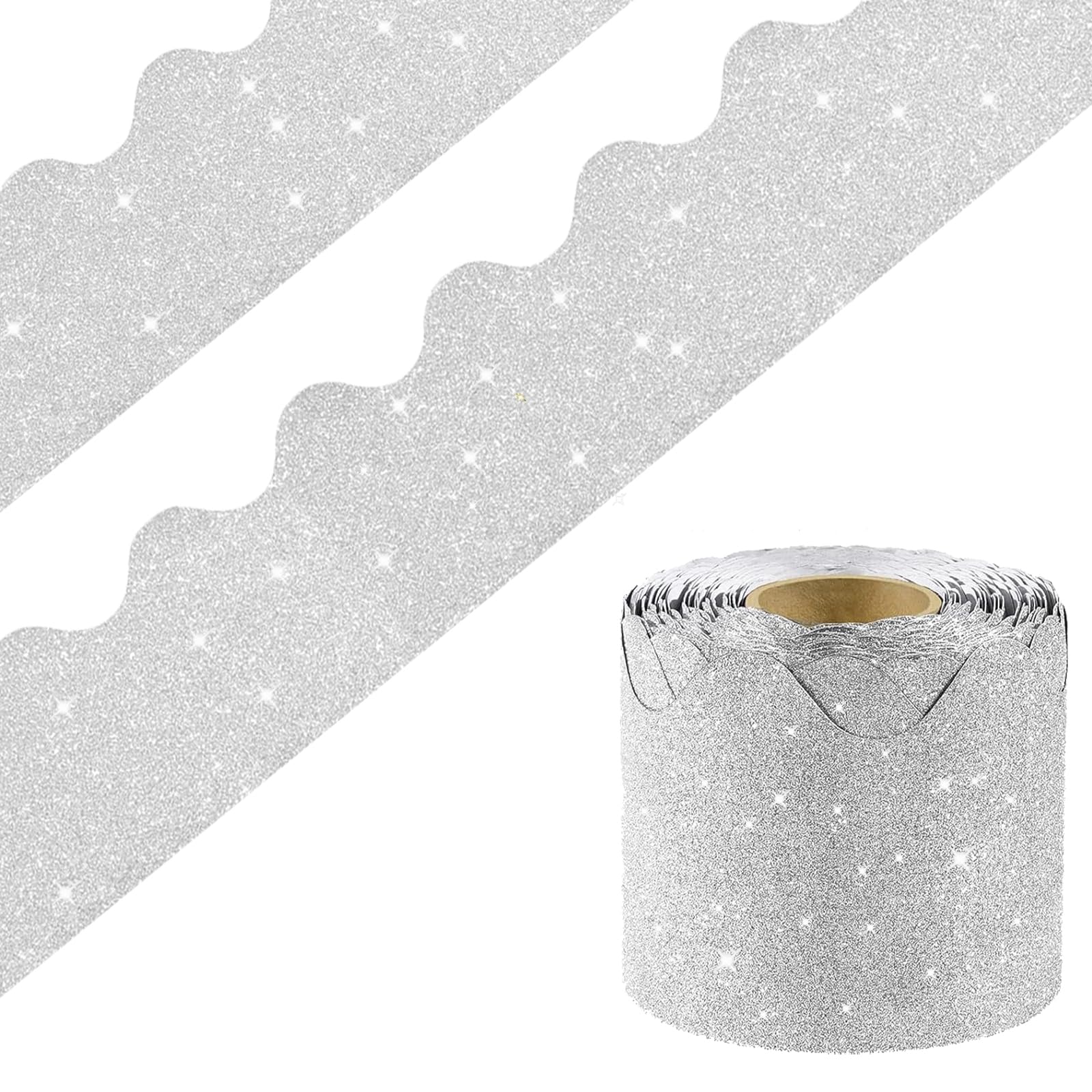 DMJUNCONG 68.9 Feet Glitter Bulletin Board Border Scalloped Bulletin Board Trim for Classroom Decoration,Bedroom Wall Decoration,Home Decoration,