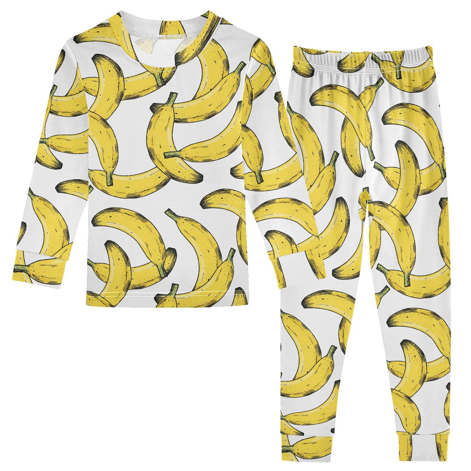 JHKKU Banana Pajamas Set Cotton 2 Piece Soft Comfy Pjs Long Sleeve Lounge Sleepwear 3T