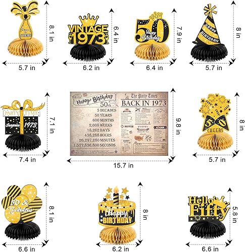 Miniatura 8 de 10Pcs 50th Birthday Decorations Men, Glittery Happy 50th Birthday Centerpieces for Tables Decorations for Women, Black Gold Cheers to 50 Years