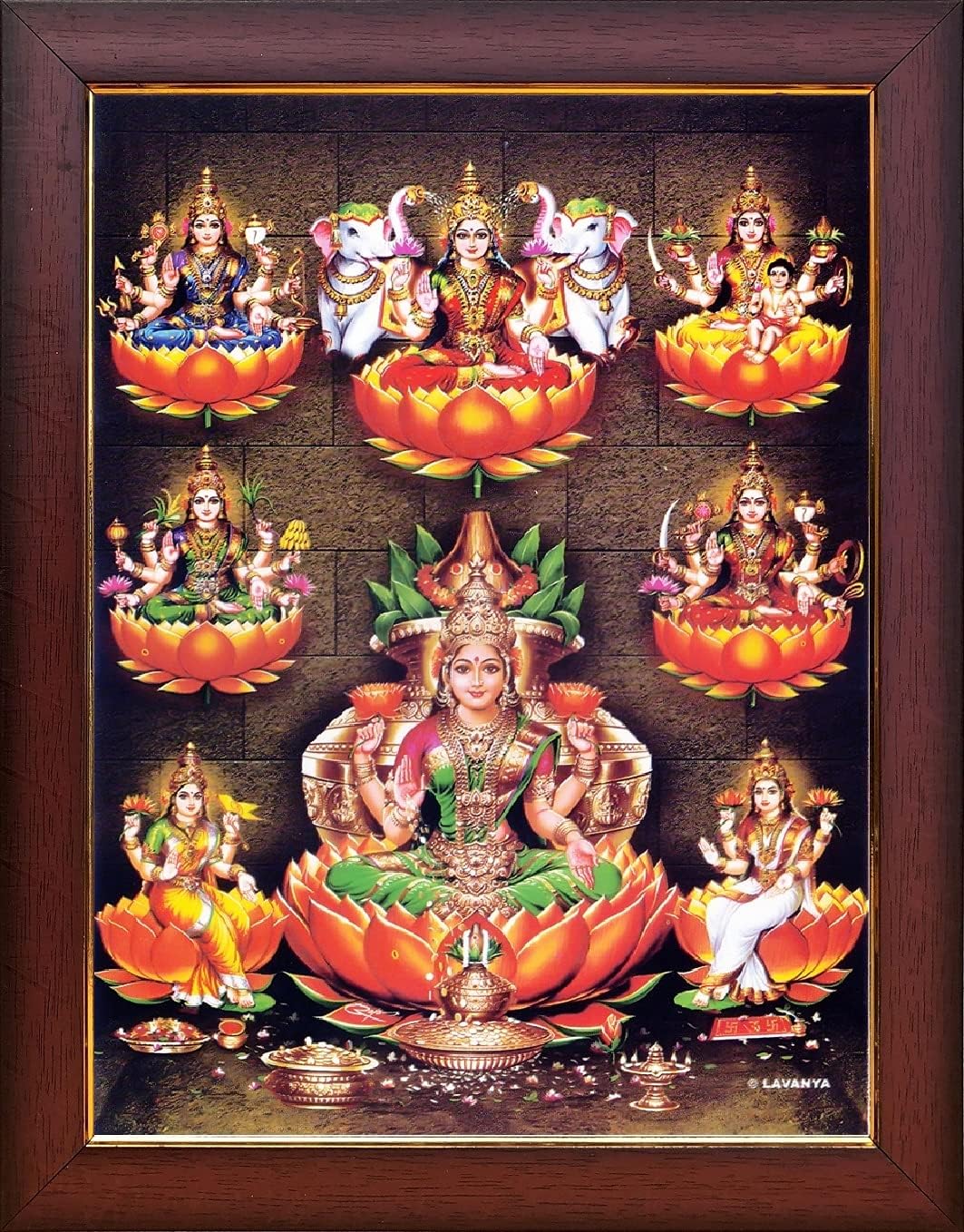 Garuda Photos - Astalakshmi Photo Frame; Ashtalakshmi; Astalaxmi; Ashtalaxmi; Asta; Ashta; Astha; Lakshmi; laxmi; Devi; Mata; Maa; Ma; ji; Ki; God; Goddess; Sri; for; Pooja; Puja; Room; Photos; with; frame (Small 9 X 7 Inch)