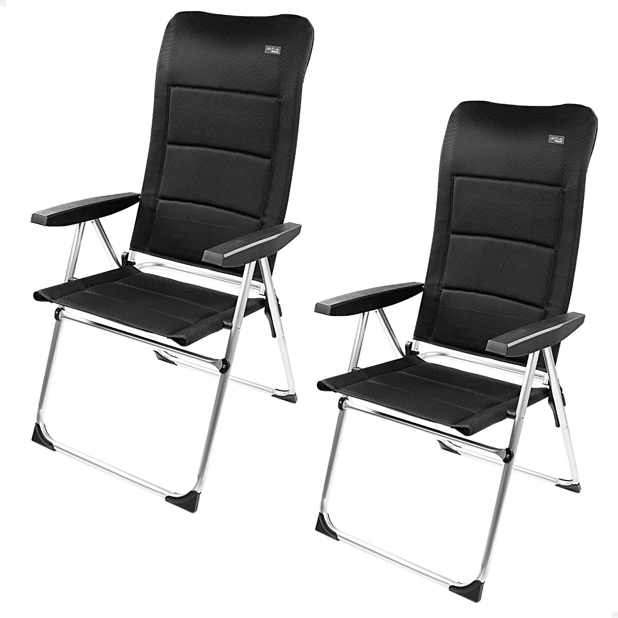 AKTIVE Pack 2 sillas Plegables Deluxe, 5 Posiciones, Negro, para terraza, balcón, Patio o jardín, 49x67x123 cm, De Aluminio y poliéster Acolchado, Antivuelco, Máximo 110 kg, Sillas Plegables (85475)