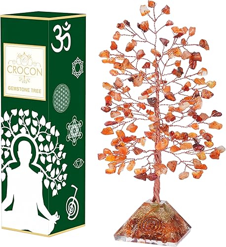 Árbol de la vida con piedras preciosas de cornalina  Base de pirámide de orgón, árbol de cristal para energía positiva, decoración de Feng Shui,
