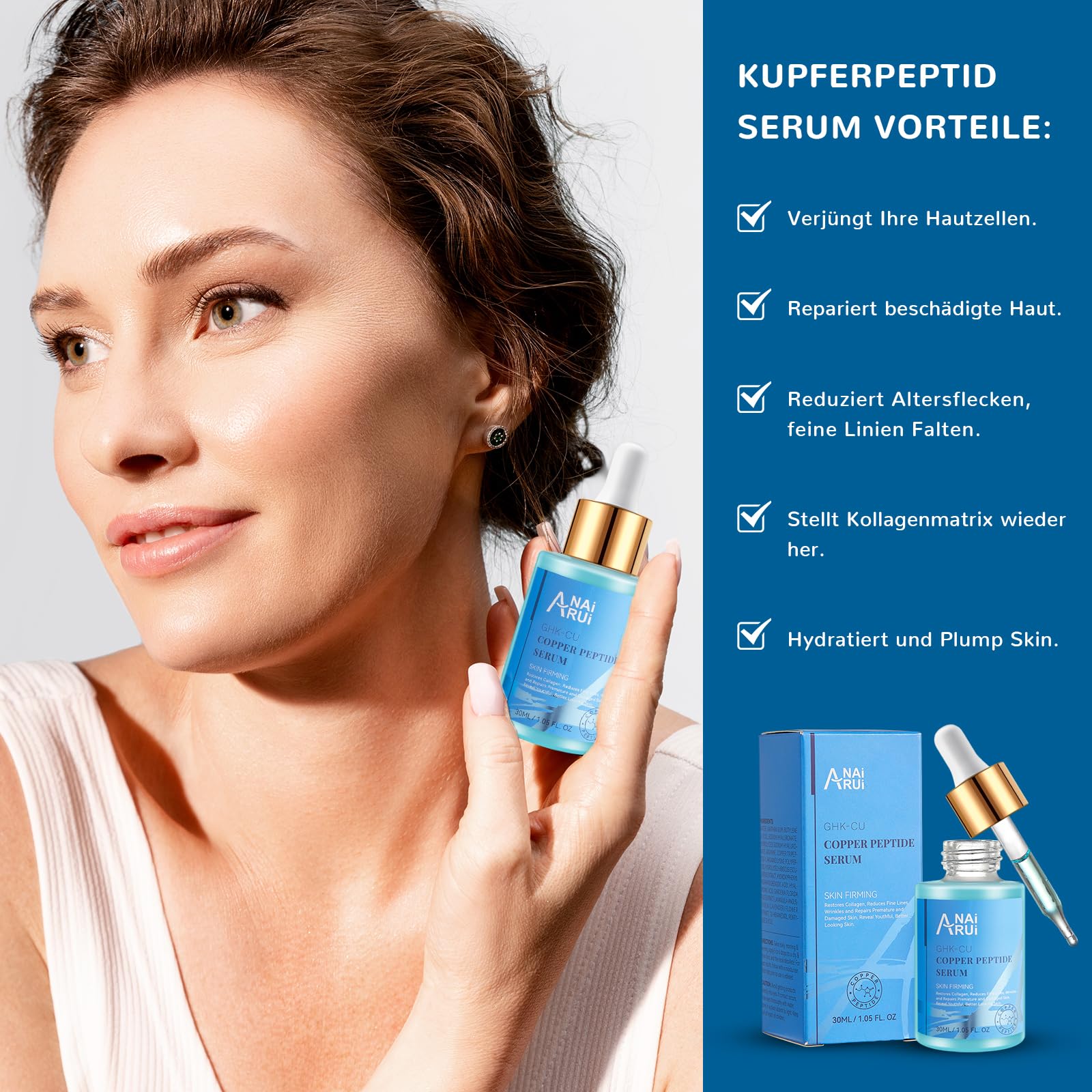ANAiRUi Copper Peptide Serum 30 ml | Anti Aging Gesichtsserum mit  Hyaluronsure | Reduzierung feiner Linien und Falten, fr strahlende Haut :  Amazon.de: Kosmetik