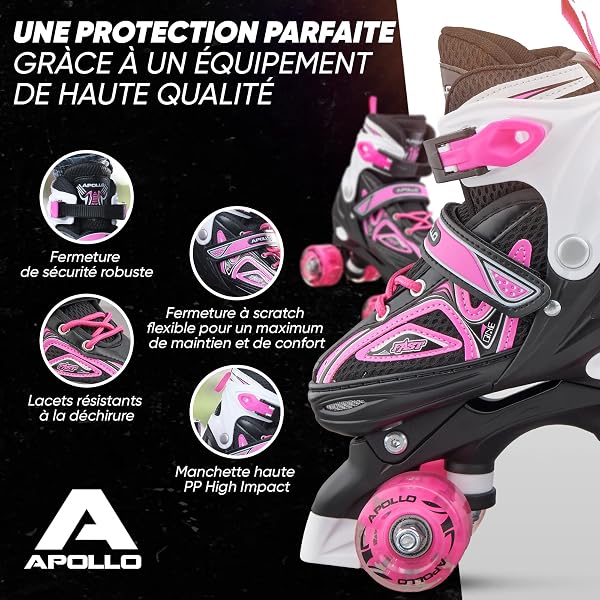 Apollo Super Quad X Pro, Patins à roulettes LED pour Enfants et Adolescents, idéal pour Les débutants, Patins à roulettes Confortables pour Les Filles et Les garçons. - 4