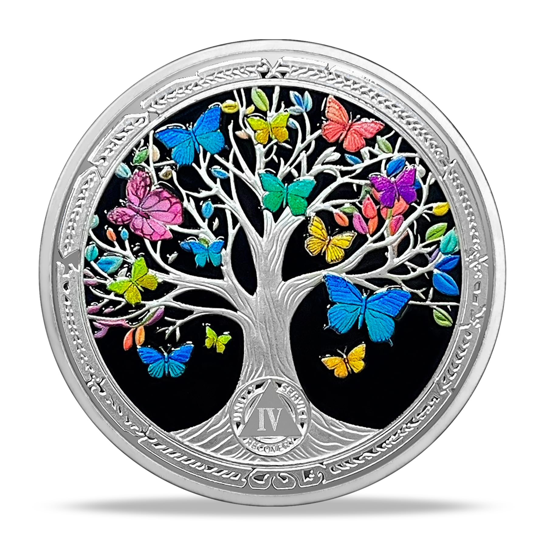4 Year AA Sobriety Coin Tree Of Life & Serenity Prayer Sobriety