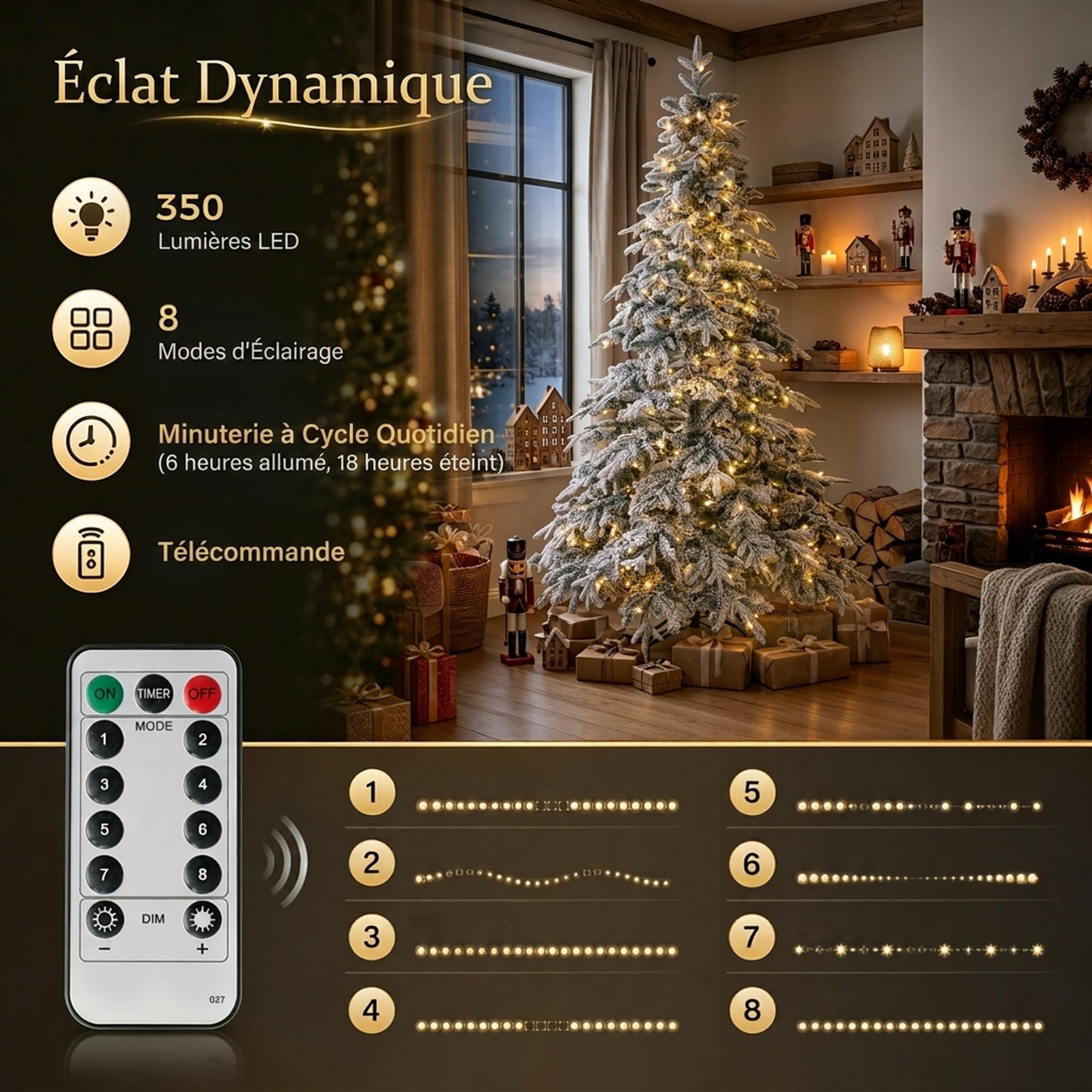 HOMCOM Sapin de Noël Artificiel 180 cm Lumineux Enneigé Vert et Blanc