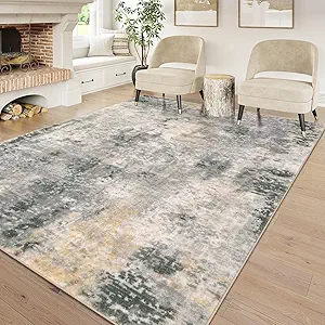 Lahome Modern Abstract Area Rug 6x9 Rugs for Living Room, Washable Accent Bedroom Rug Low Pile Non Slip, Grey Soft Indoor Contemporary Carpet for Dining Room Table Apartment