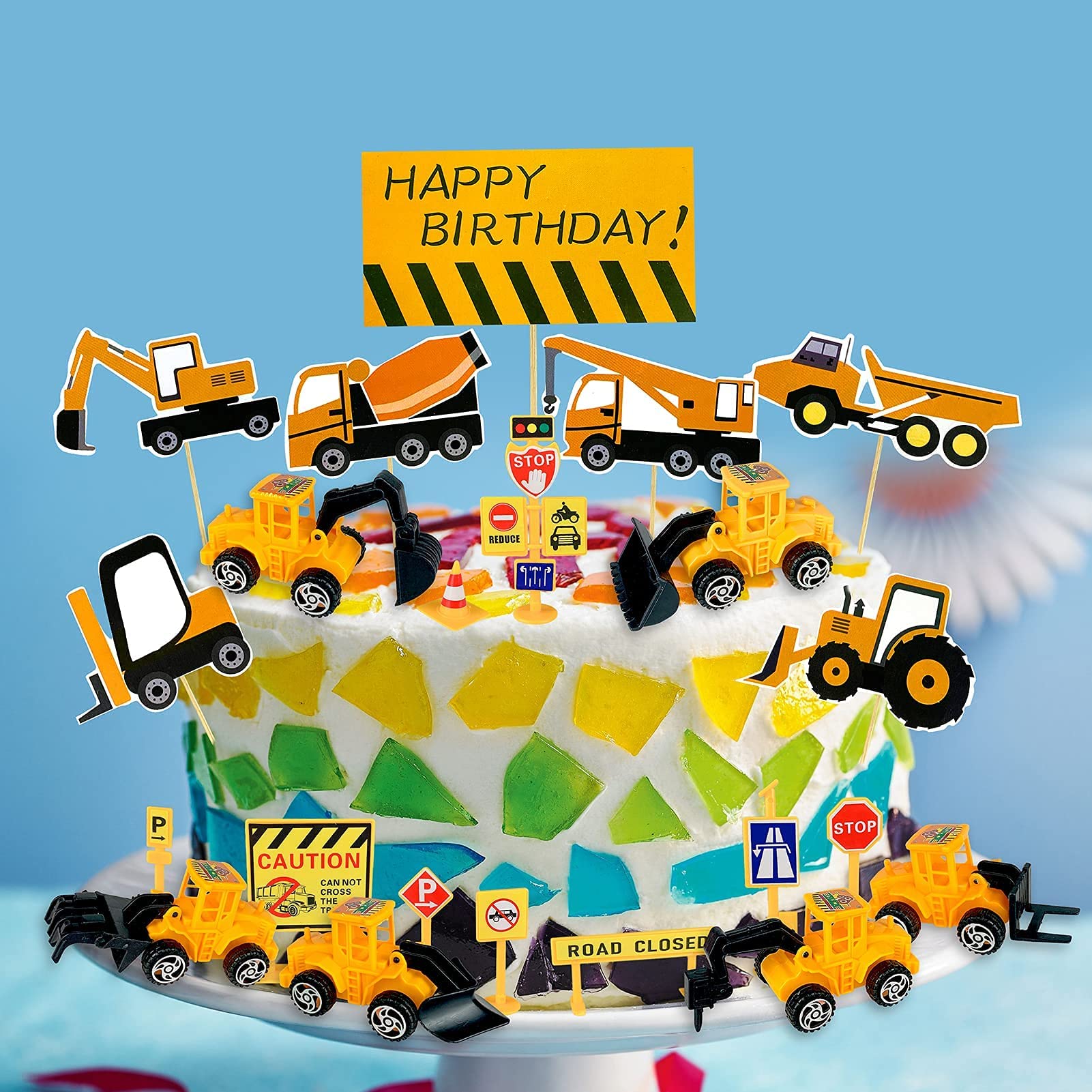 Simmpu Ensemble Décoration Gâteau Véhicule De Construction