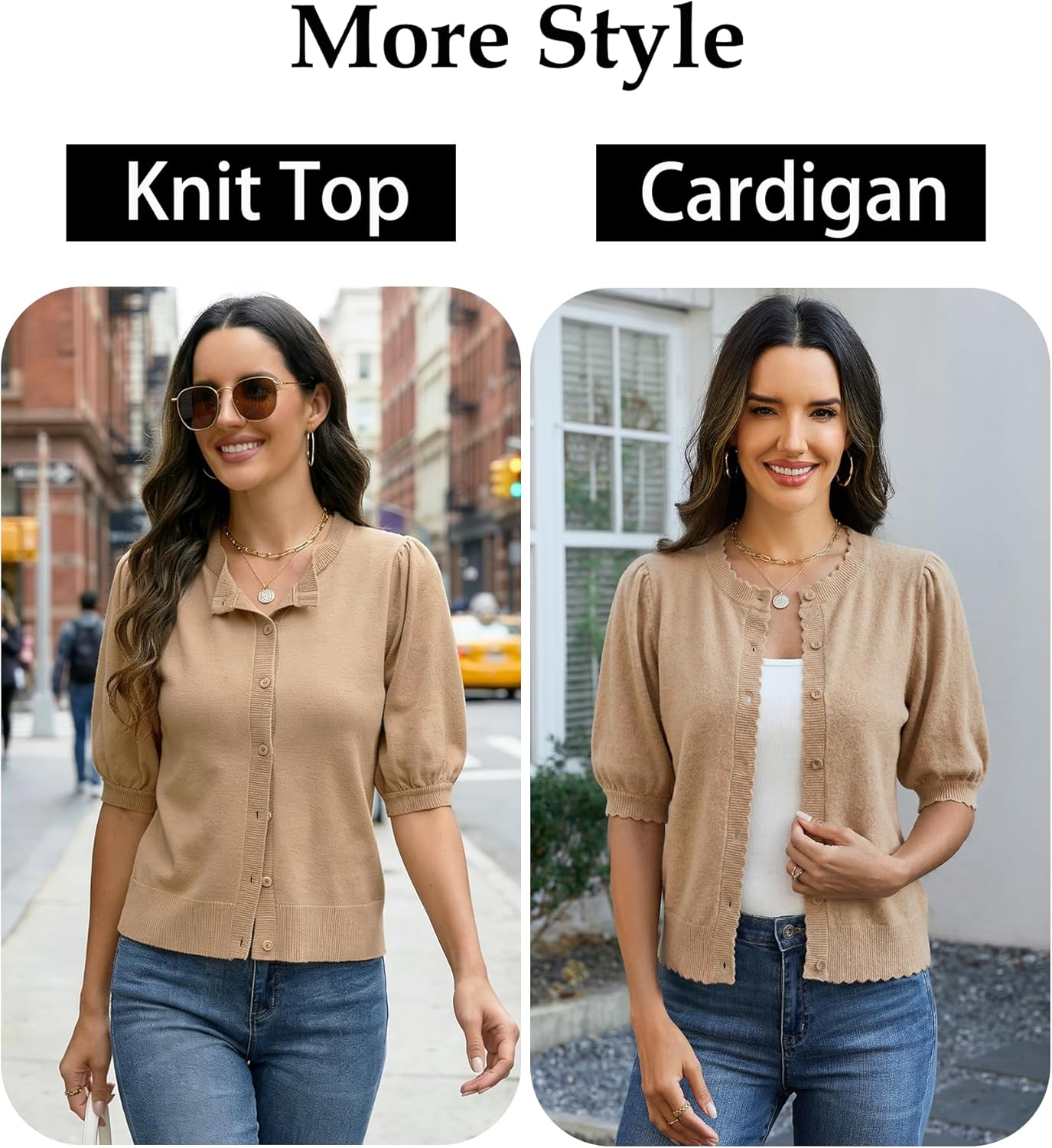 Womens Puff Short Sleeve Cardigan Lightweight Casual Summer Button Down Knit Sweater Tops 2026 Fashion Trendy - Image 4