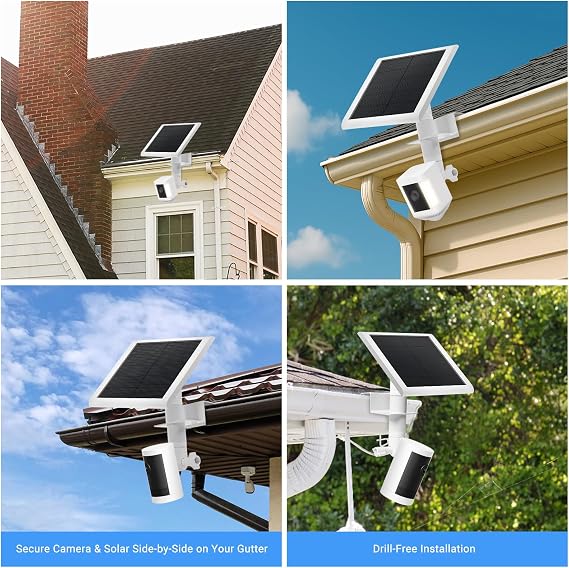 2 Pack 2-in-1 No-Drill Gutter Mount Bracket for Ring Camera & Solar Panel