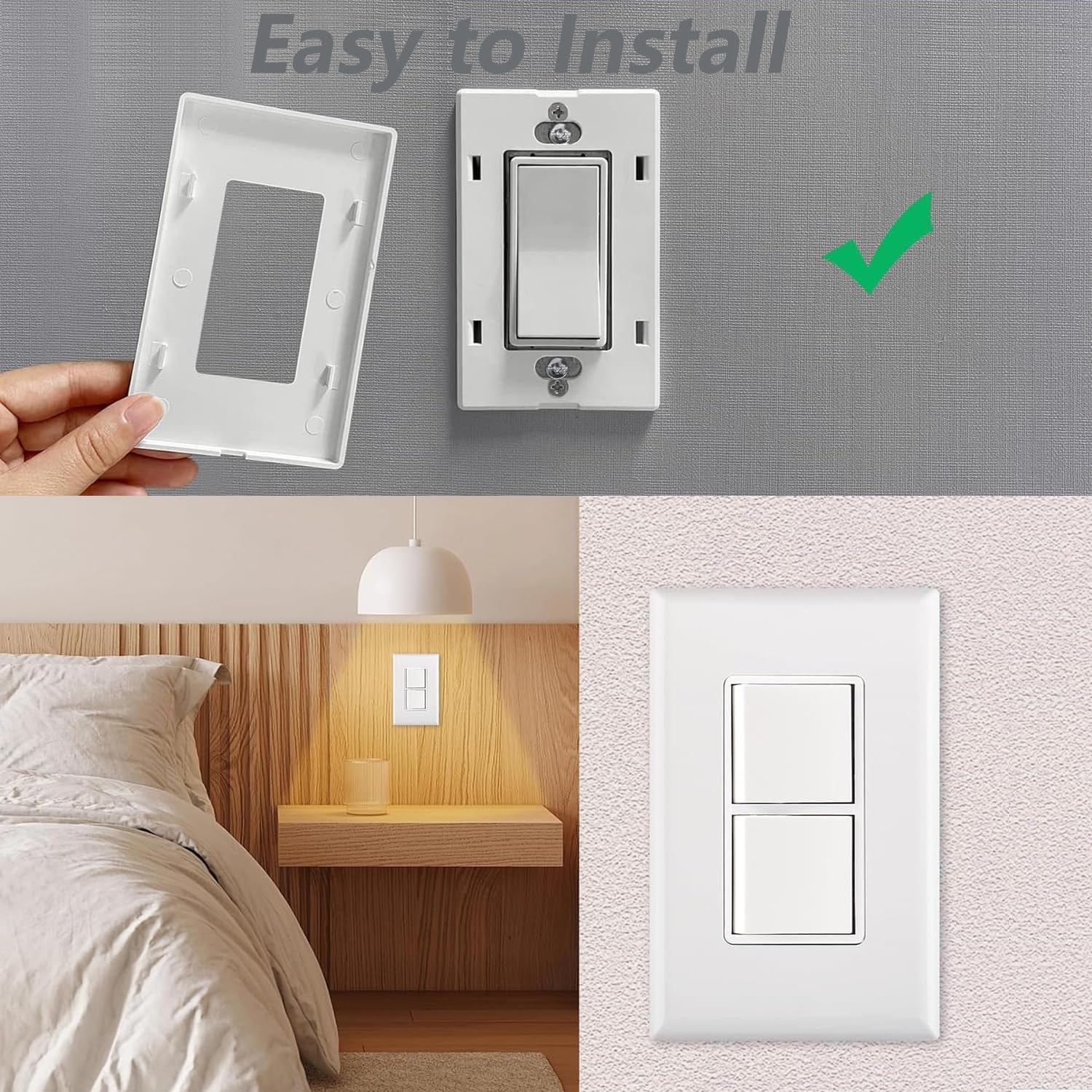 Light Switch Screwless Wall Plate,1-Gang Cover for Decorator Receptacle Outlet & Switch,Plus-Size,UL Listed,2 Pack(Glossy-White)