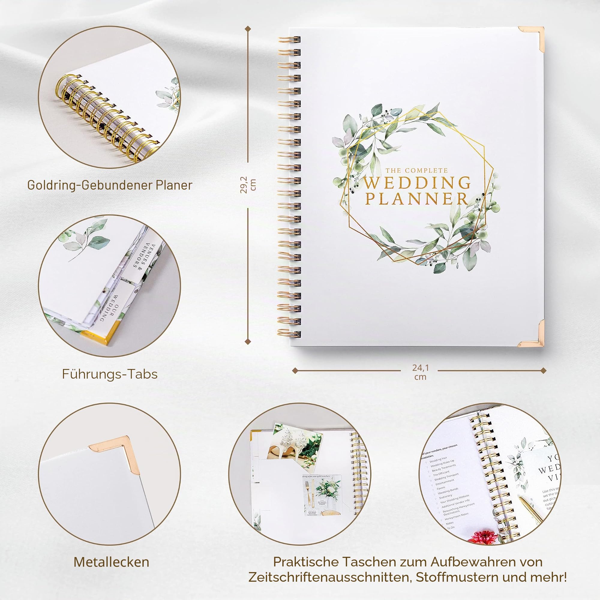 Hochzeitsplaner & Organizer – Floral Gold Edition – Tagebuch Verlobungsgeschenk Buch & Kalender