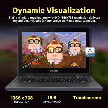 ASUS BR1102FGA 11.6 2-in-1 Rugged & Spill Resistant Touchscreen Laptop, Intel Celeron N100, 4GB RAM, 288GB Storage(128GB SSD+160GB Docking Station Set), UHD Graphics, WiFi 6, Webcam, Win 11 Pro, Gray