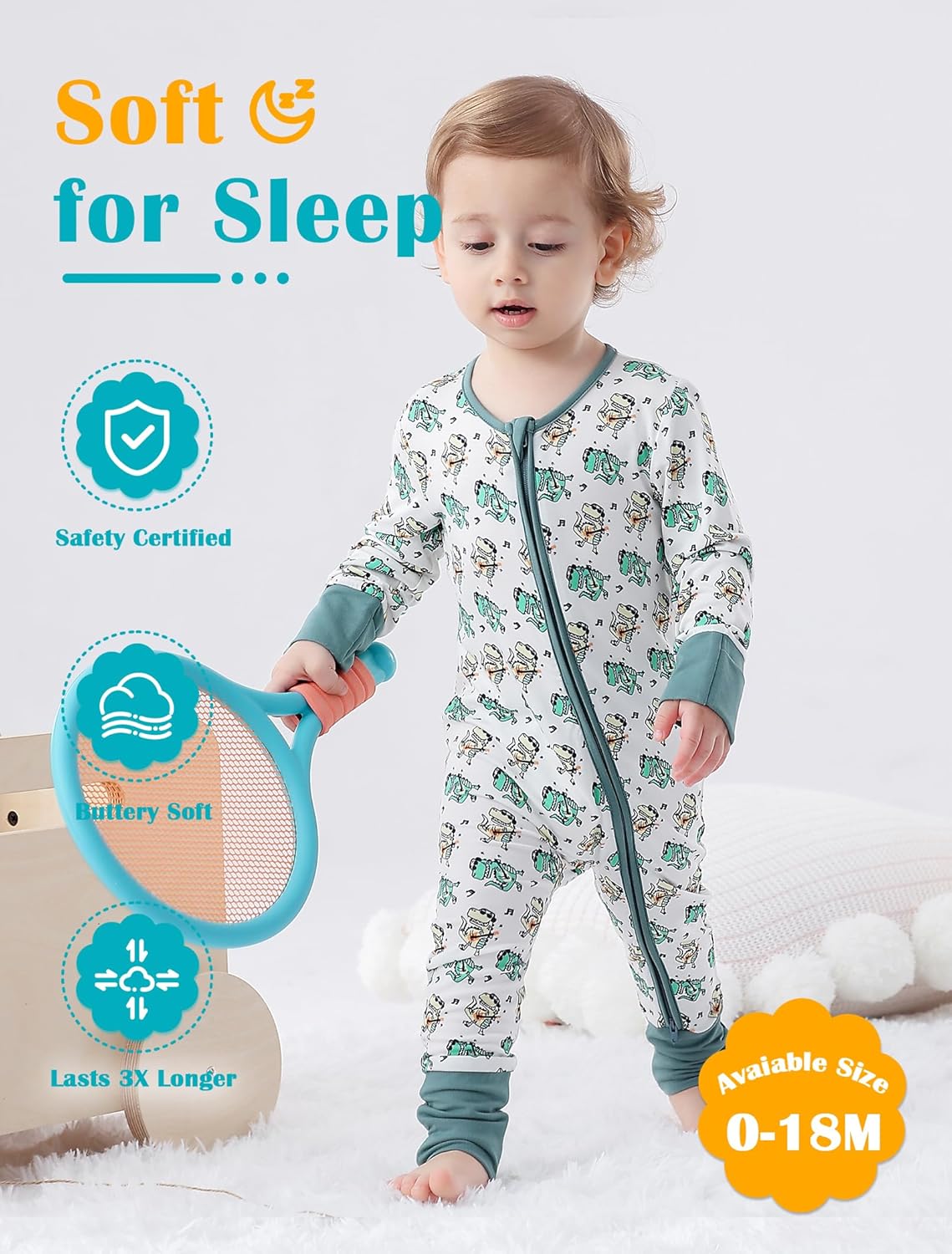 JunNeng Viscose from Bamboo Baby Boy Sleeper with Mitten Cuffs, Footless Soft Zippy Pajamas, Sleep N' Play Romper 0-18 Months - Image 2