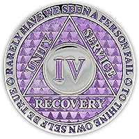 Vista 2 de Moneda de sobriedad de 4 años Chip AA Legacy Ficha de aniversario de recuperación de triplaca gruesa (lavanda)