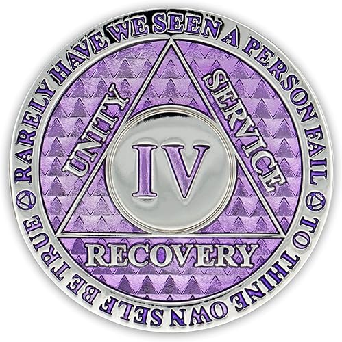 Miniatura 3 de Moneda de sobriedad de 4 años Chip AA Legacy Ficha de aniversario de recuperación de triplaca gruesa (lavanda)