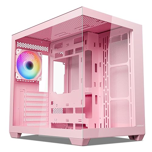Vetroo AL900 ATX PC Case with 270Β° Full View Tempered Glass, Pre-Installed ARGB & PWM FDB Fan, Supports 360mm Radiator & 10 Fans, Type-C Ready, for 50 Series GPUs (Pink) - Pink