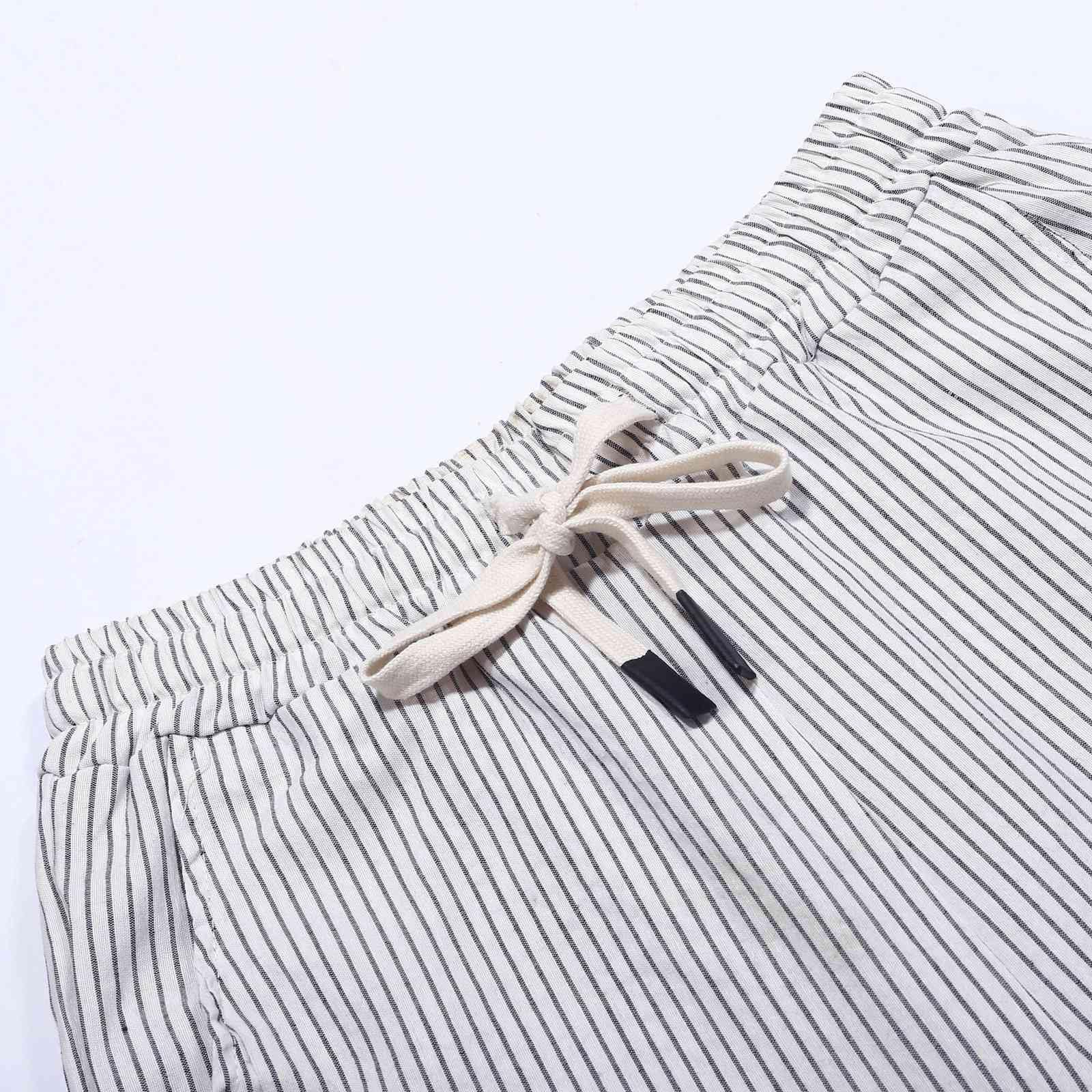 Pantalon Femme, Capris Décontracté Pour Femmes, Respirant, Rayé, Cordon De Serrage, Poche Arrière, Boucle Latérale, Été, Lavable En Machine