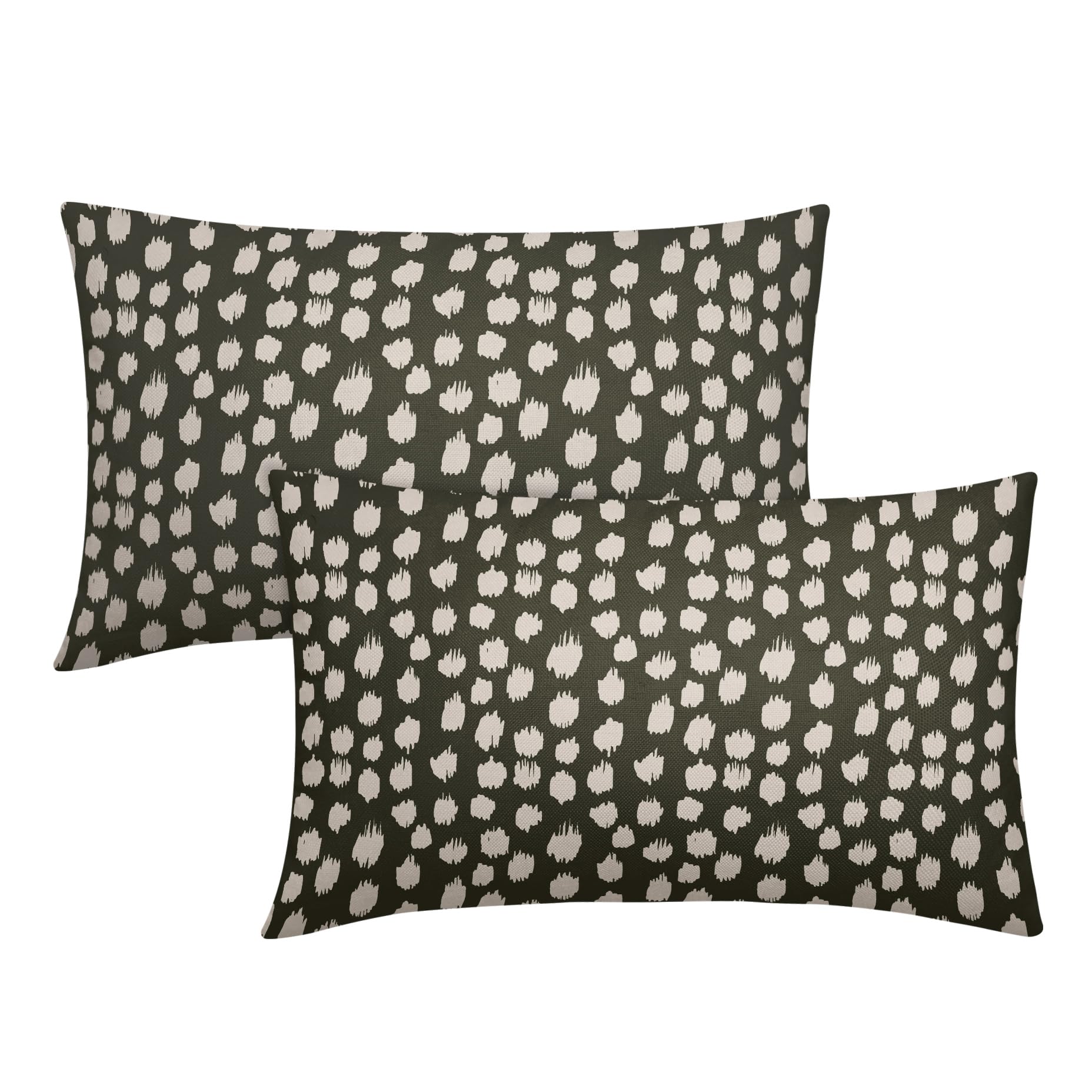 Olive Green Cream Dots Lumbar Pillow Covers 12x20 Set of 2 Boho Design Polka Dot Print Throw Pillows Modern Outdoor Decorative Pillowcase Rectangle