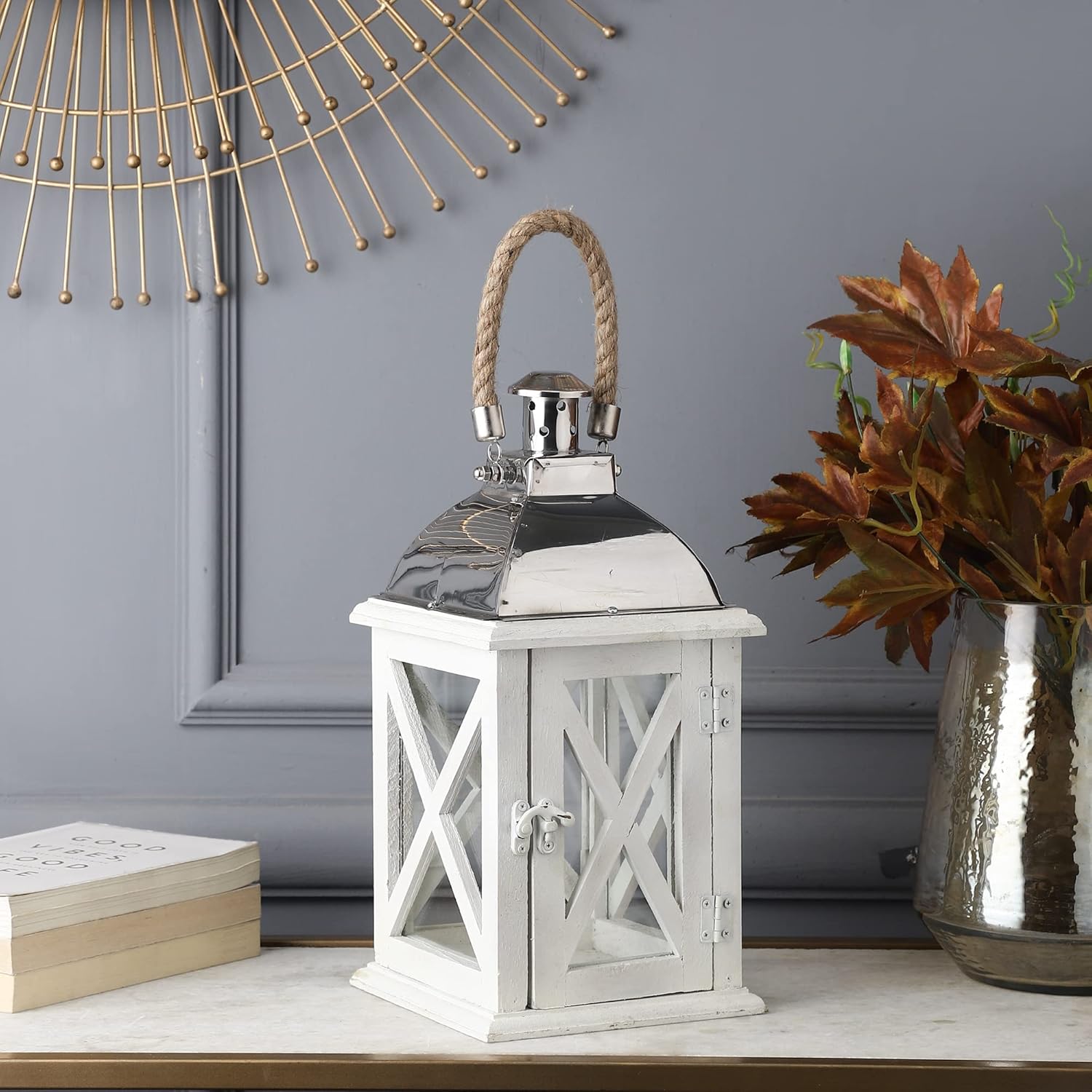 Purestory Wooden Lantern for Home Decor.Decorative Hanging Lantern