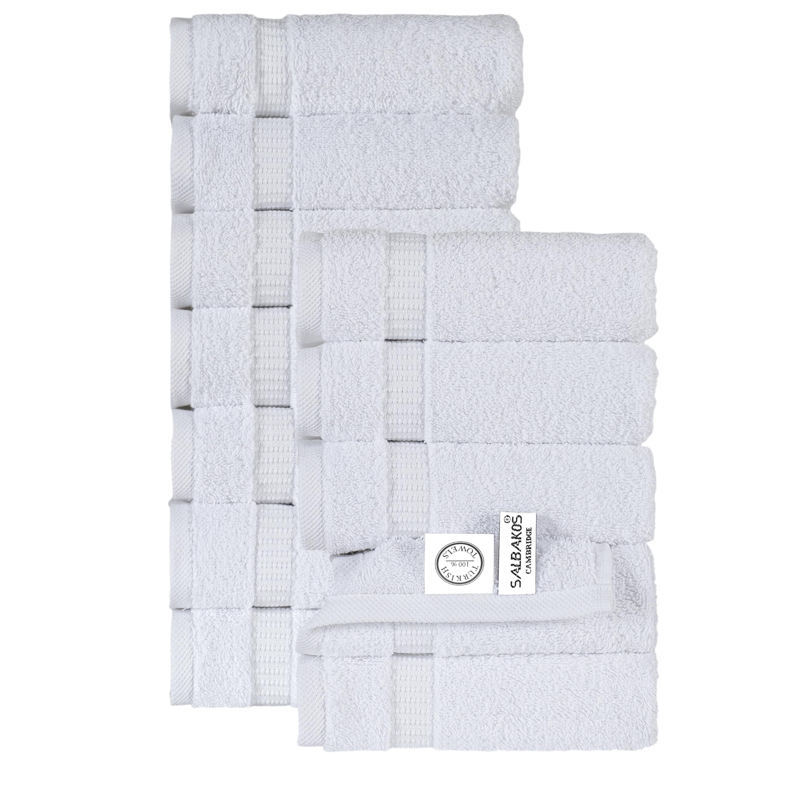 SALBAKOS 12-Piece 100 Turkish Cotton Wash Cloths for Bathroom Face - Soft 13x13 in Small Towels for Body