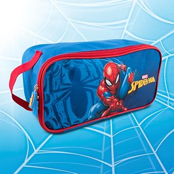 Hy-Pro Officially Licensed Spiderman Boot Bag - with Zipper Pull & Front Graphic for Sports Kit Storage - Blue & Red Shoe Bag with Web-Slinging Design