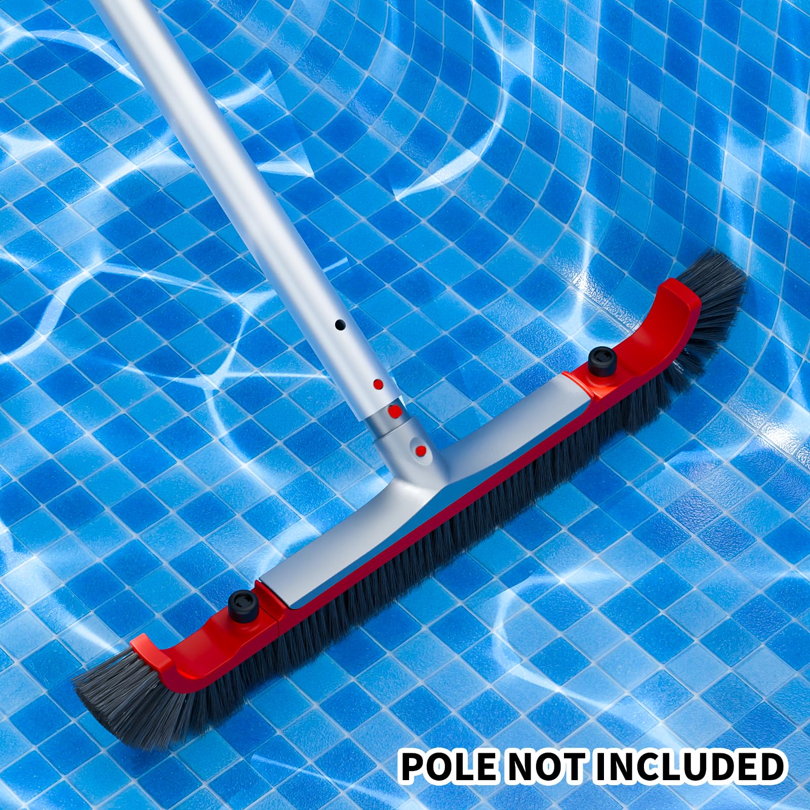 Sepetrel Cabezal de cepillo de piscina de 22 pulgadas de ancho para limpiar paredes de piscina, cepillos de aluminio resistentes con extremos curvados y cerdas fuertes de alta calidad, color rojo