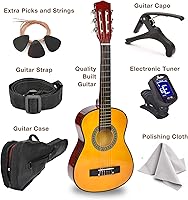 Vista 2 de Guitarra de madera de 30 pulgadas con estuche y accesorios para niños, niñas, principiantes (Madera)