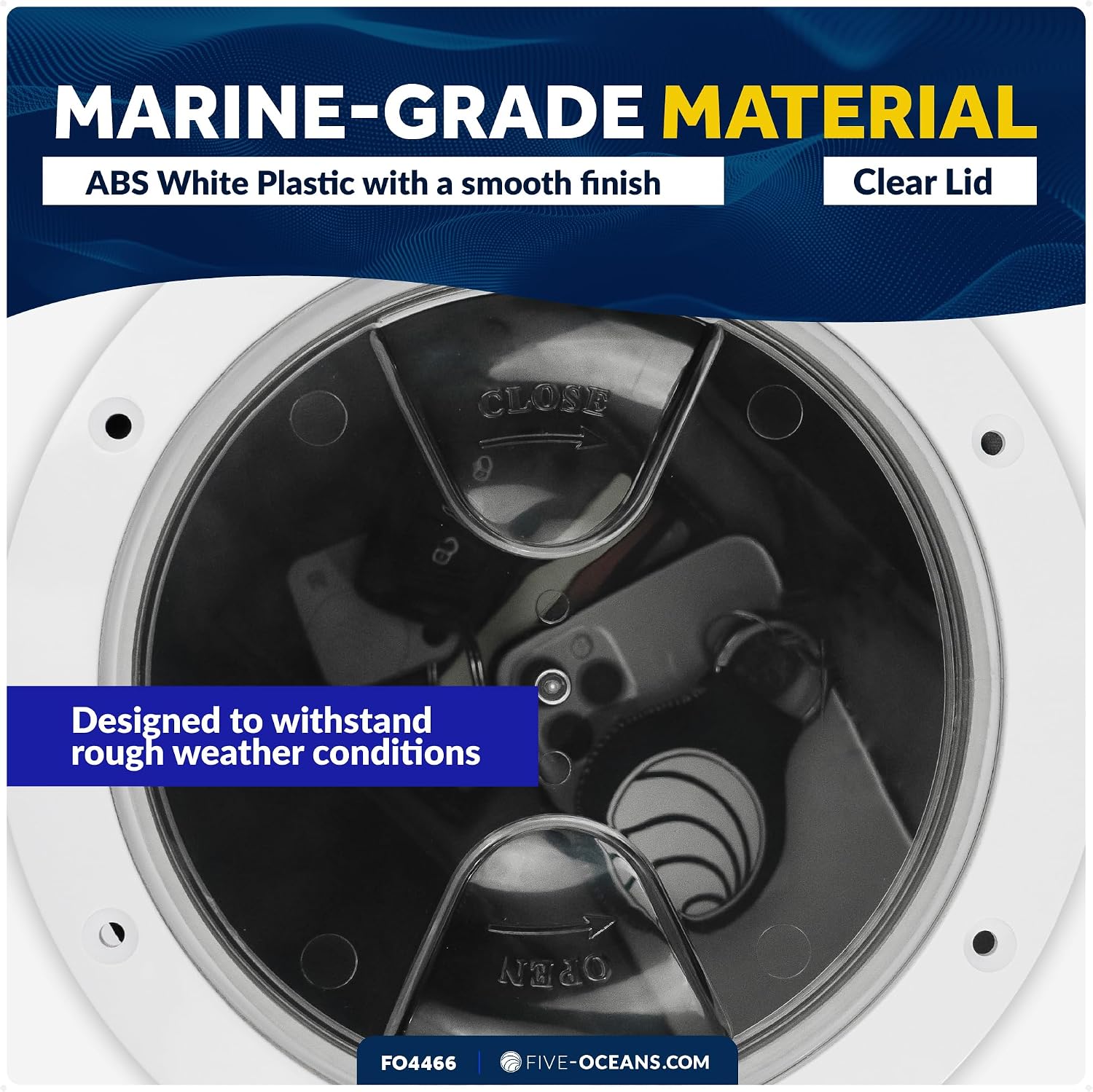 Five Oceans 8" Boat Hatch, Marine Round Inspection Deck Plate Hatch with Detachable Clear Lid, UV-Resistant ABS White Plastic, for Pontoon, Fishing Boat, Bass Boat, Yacht, RVs, Caravan - FO4466