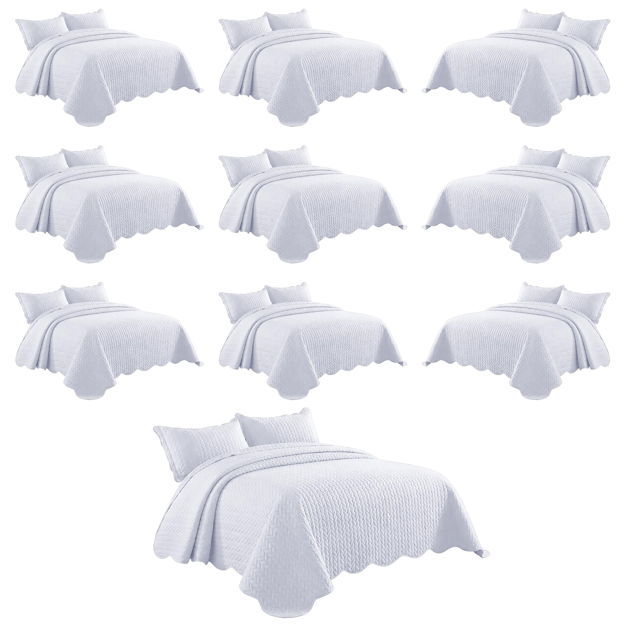 IR Imperial Rooms Twin Quilt White Leaf 10 Pack for Hotel Guest Bedroom