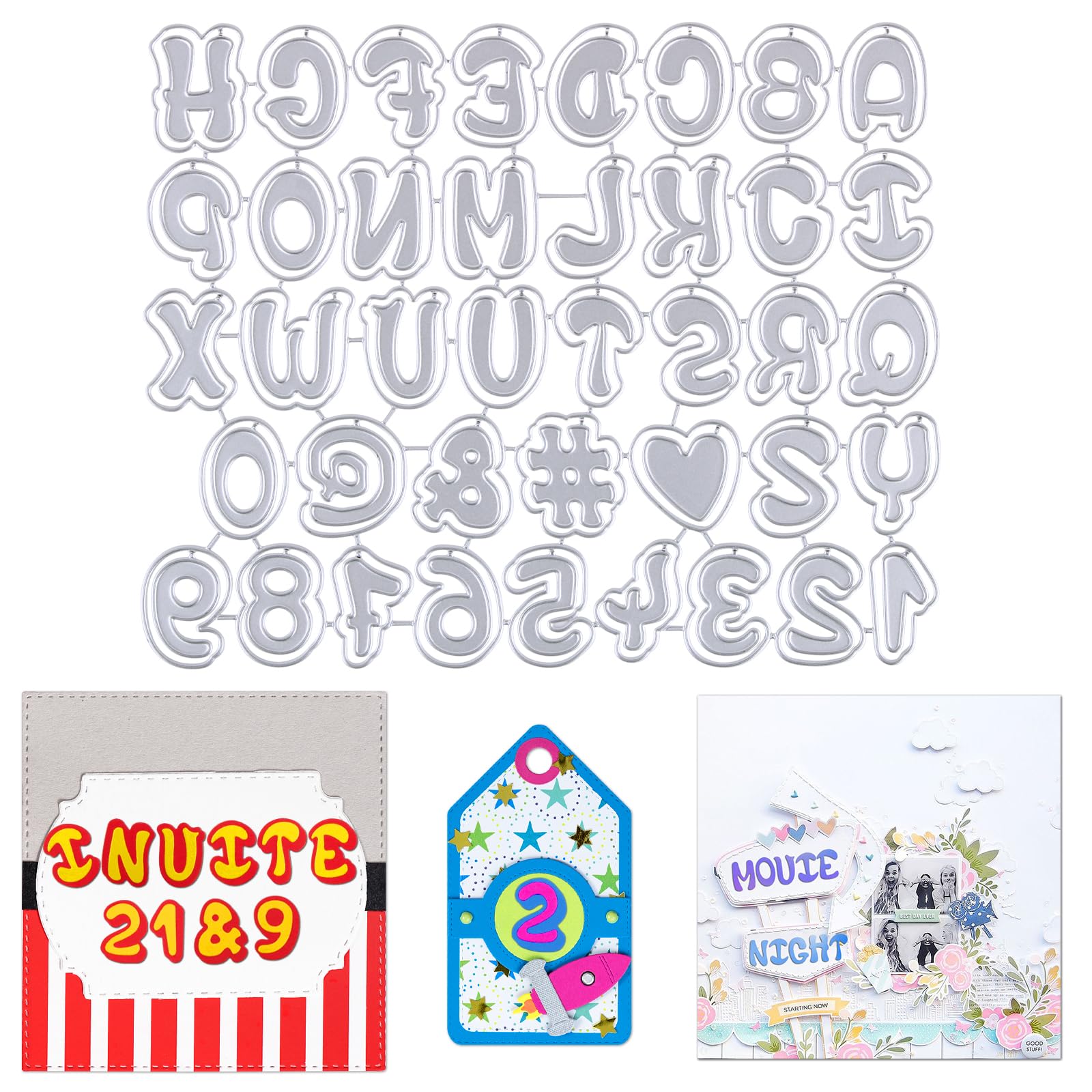 BETESSIN 36pcs Troquel Scrapbooking Letra Número, Plantillas de Corte de Meral, Troquel Álbum Recorte Manualidad Regalo DIY Tarjeta, 20cm*15cm