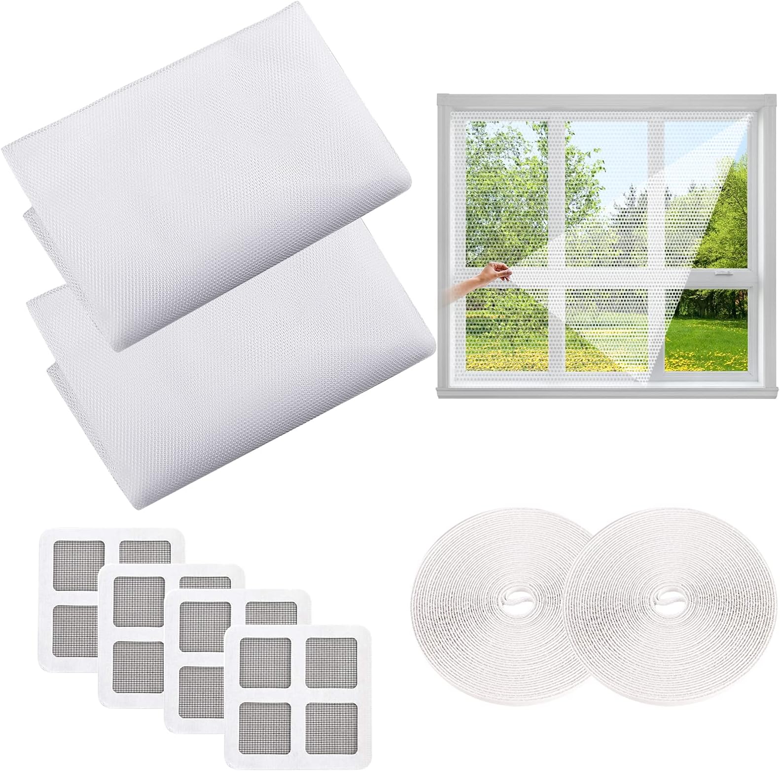 Fly Screens for Windows, 2PCS Universal Window Net (1.5×2m), Adjustable Window Screen, Invisible Mosquito Net for Windows, Window Netting for Insects Bug Fly (with Selfadhesive Tapes and Patches)