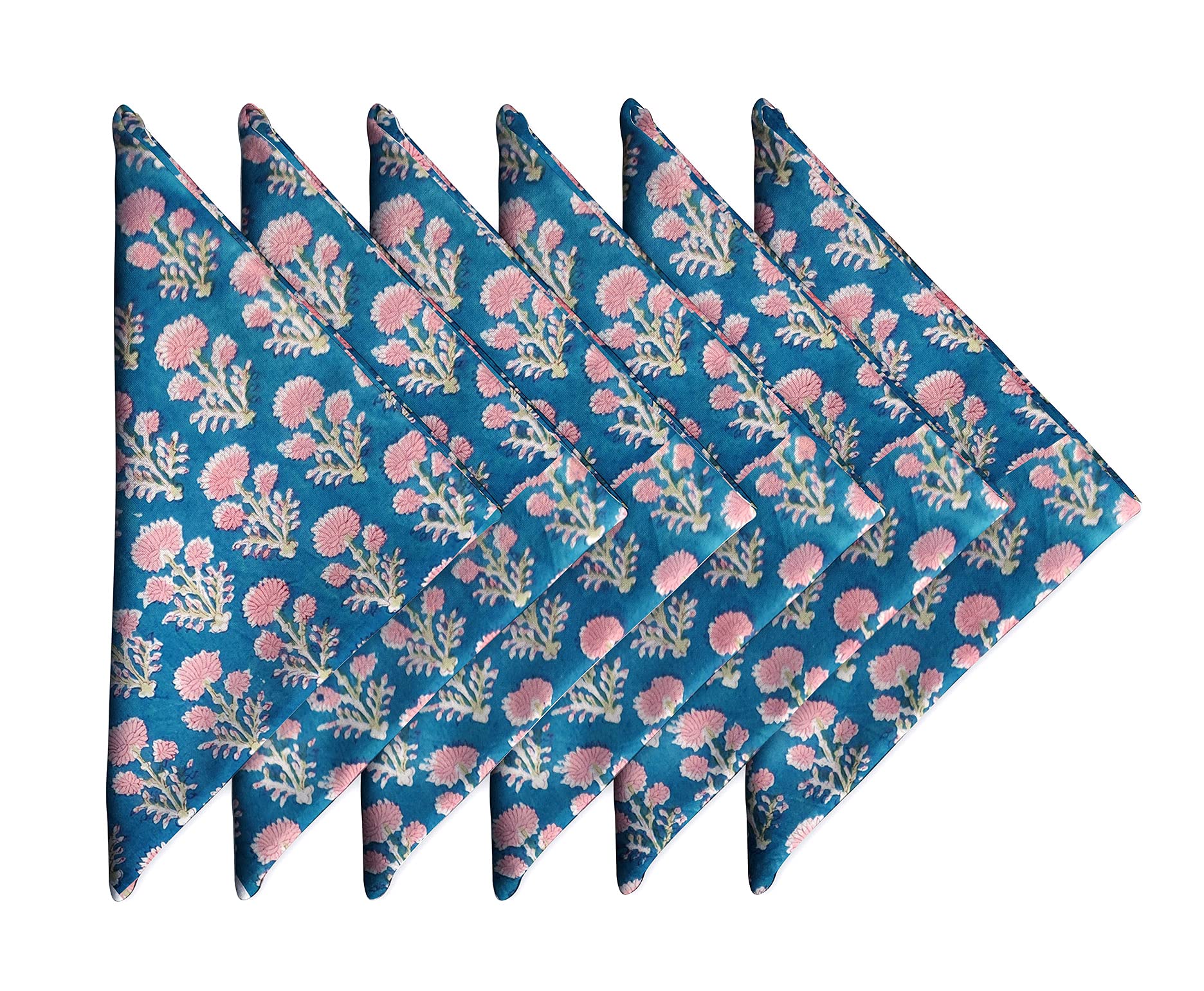 Cotton Print Napkins 18x18 inches - Washable Cloth Dinner Napkins Set of 6 - Everyday Use or Dinner Party & Events - Teal Blue Indian Block Printed Soft Fabric by Craftbot