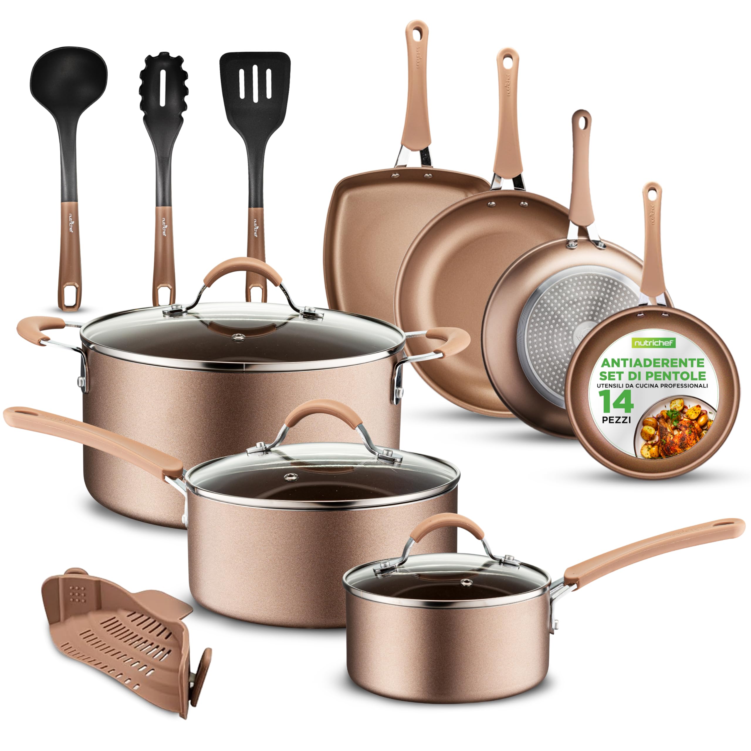 Set Di 14 Pentole NutriChef Antiaderenti - Senza PFOA, Per Induzione, Oro Lucido - Foto 5