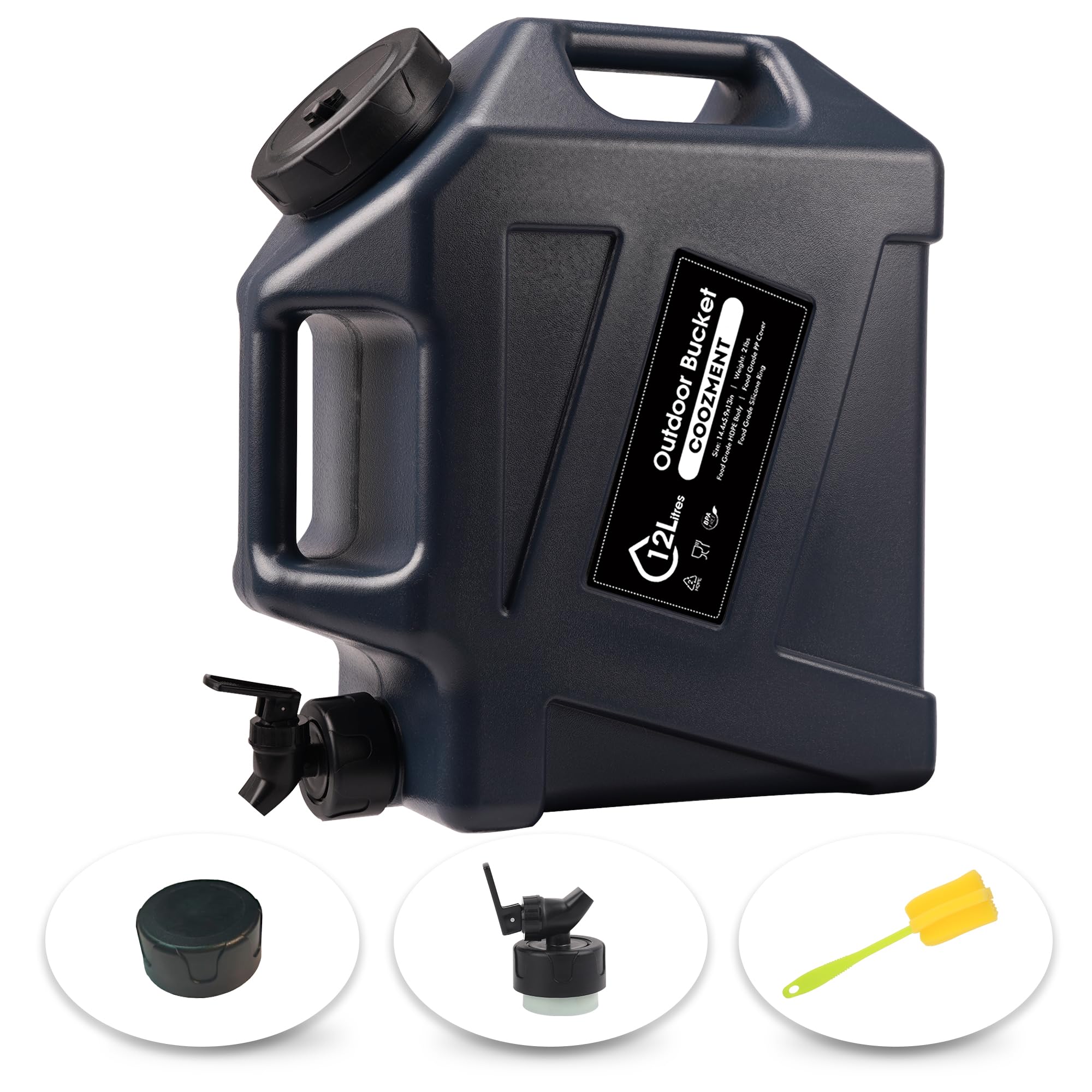 COOZMENT 3.2 Gallon/5 Gallon Water Containers with Spigot, BPA Free Water Jug, Military Green Water Tank, Multifunction Water Storage Containers for Camping Outdoor Hiking,Emergency Storage