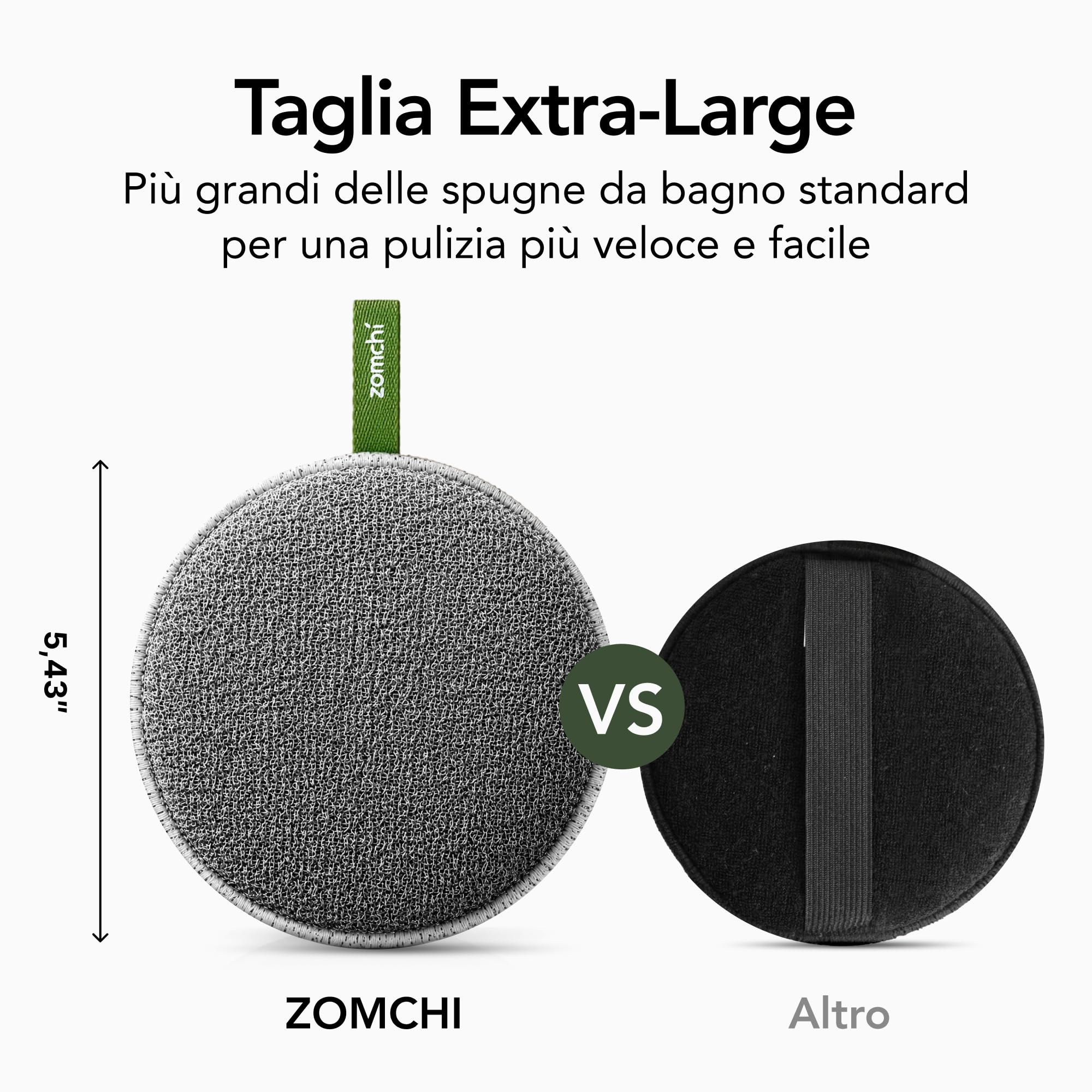 ZOMCHI Spugna Esfoliante Corpo, Grande a Doppia Texture, lato Morbido e lato Ruvido per Peeling Intensivo, Spugna Scrub Corpo con Cordino per Appendere (Confezione da 2)
