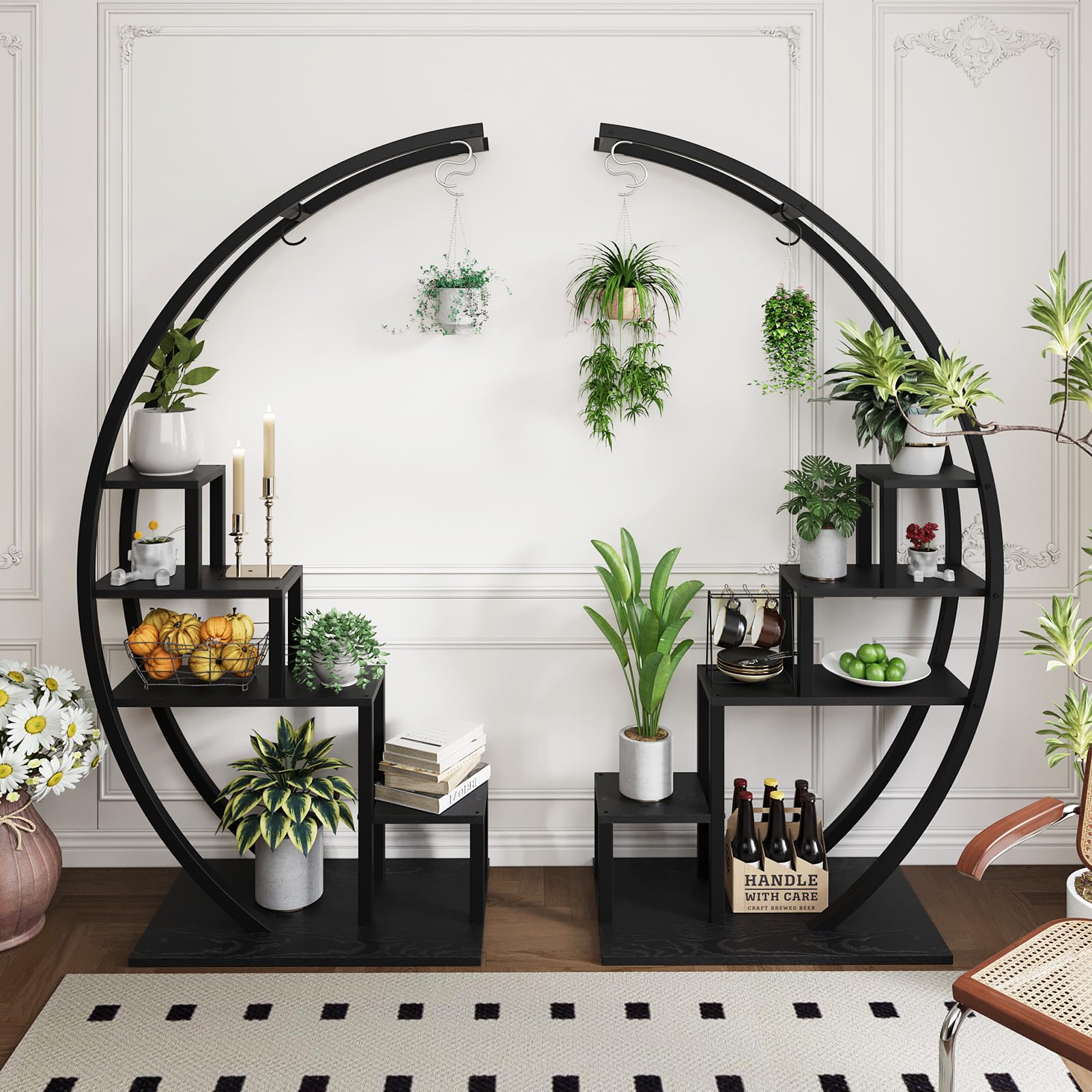 Lot De 2 étagères à Plantes Demi‑Lune 5 Niveaux Métal