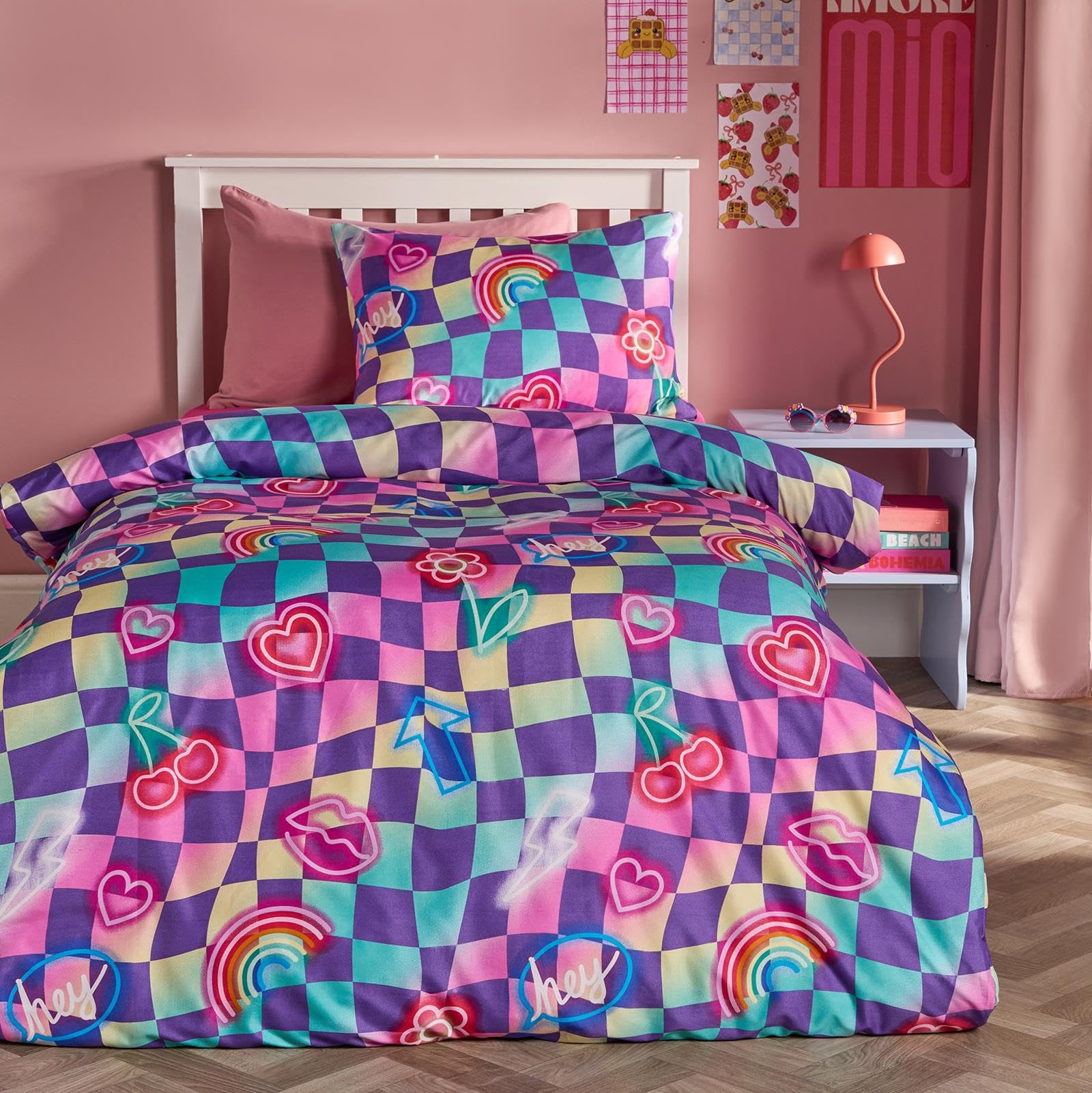 OHS Neon Checkerboard Duvet Cover Set - Single