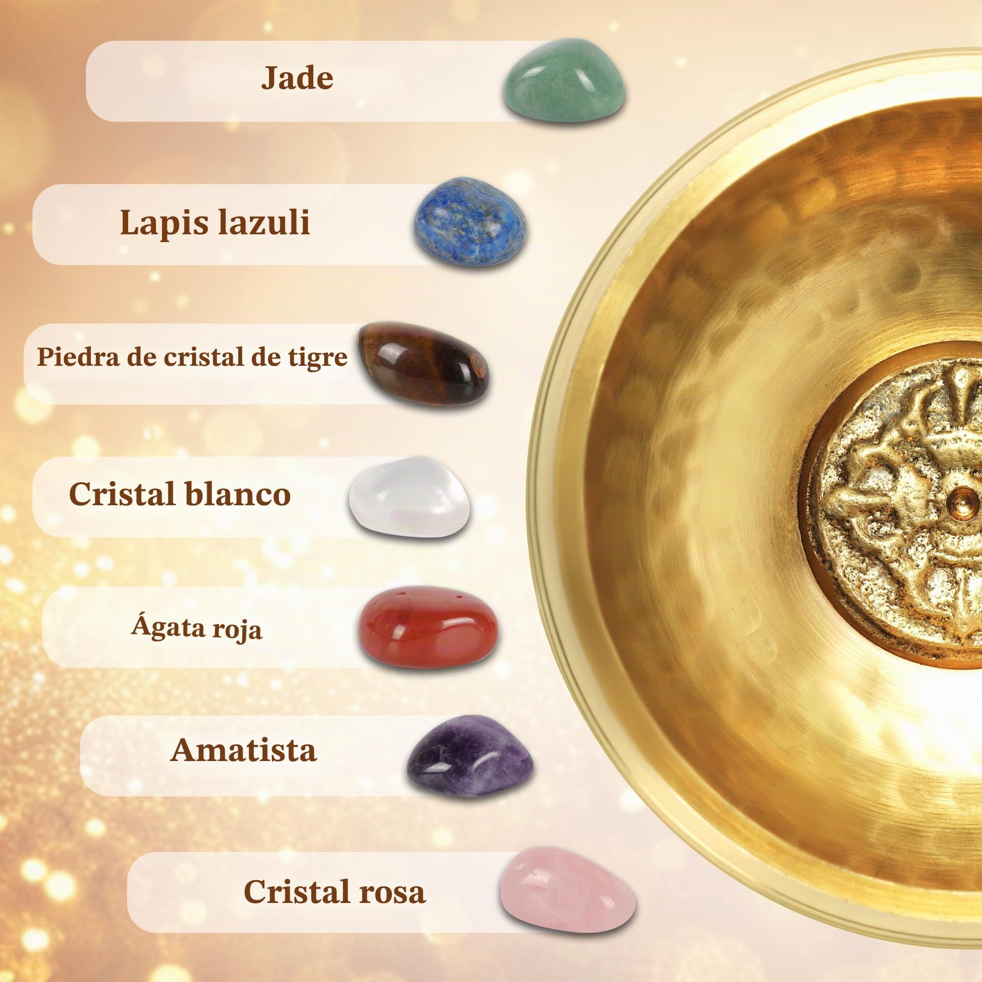 Cuenco tibetano tradicional de 8 cm con 7 cristales de chakra, hecho a mano en Nepal para meditación y yoga, idea de regalo para mujeres y hombres
