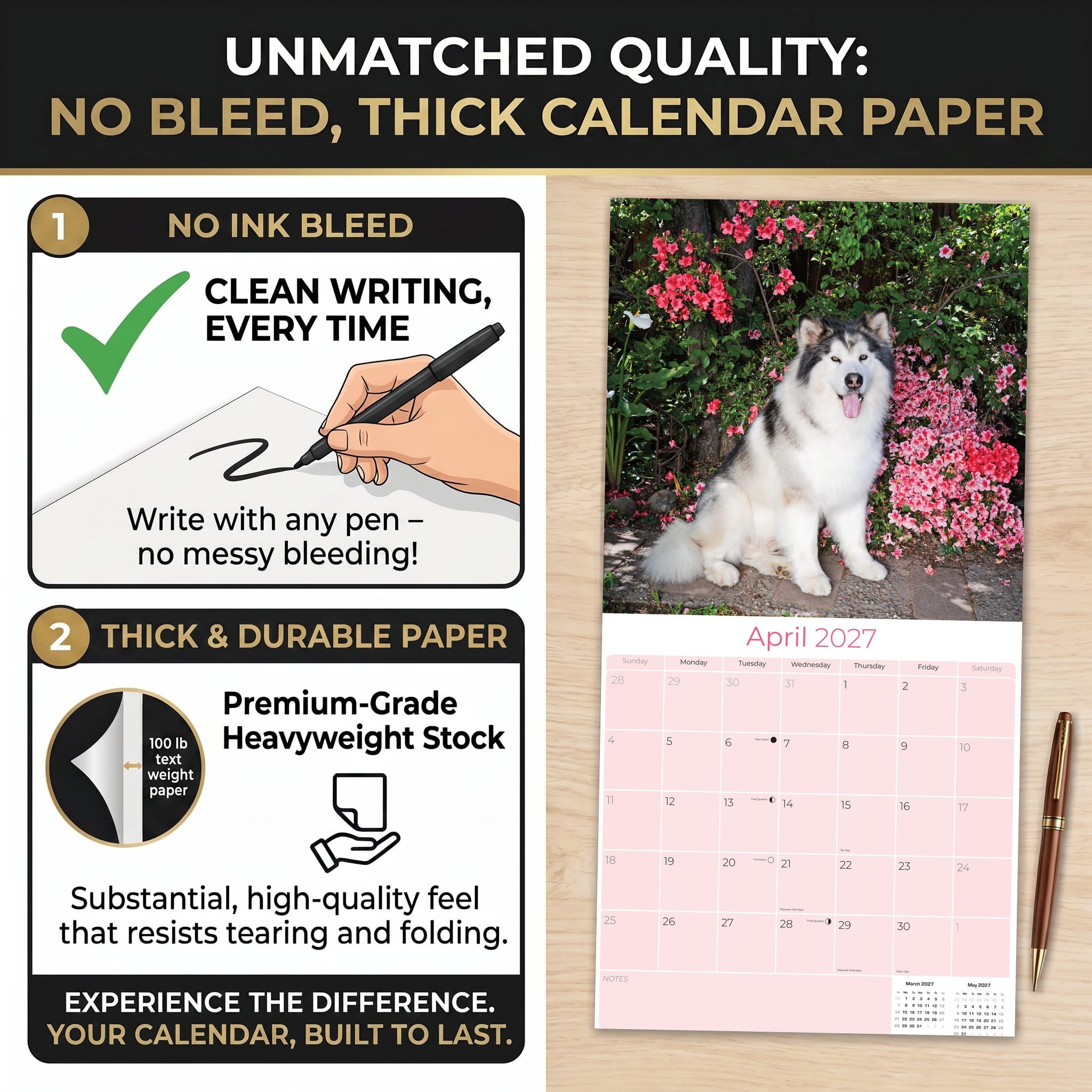 Alaskan Malamute Kalender 2027, 16-Monats-Wandkalender 2026 2027, Geschenk für Hundeliebhaber, dickes 100# Papier, große Schreibblöcke, hergestellt in den USA, Schlittenhund, Dekoration